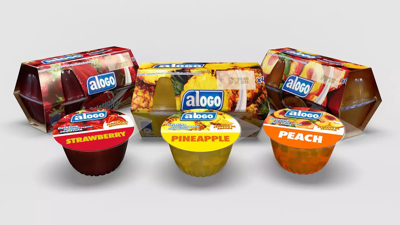 Gelatine - Gelatin several fruits flavors - with 4 pack cases 3D model_0