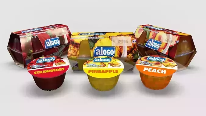 Gelatine - Gelatin several fruits flavors - with 4 pack cases 3D model