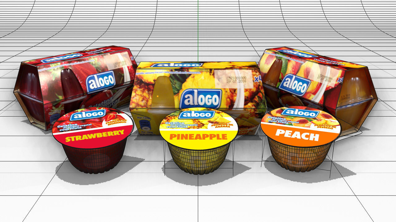 Gelatine - Gelatin several fruits flavors - with 4 pack cases 3D model_3