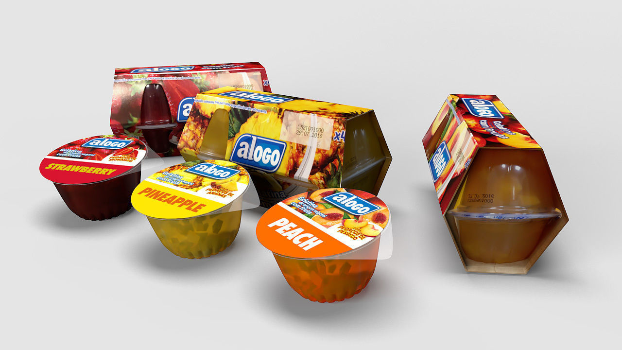 Gelatine - Gelatin several fruits flavors - with 4 pack cases 3D model_2