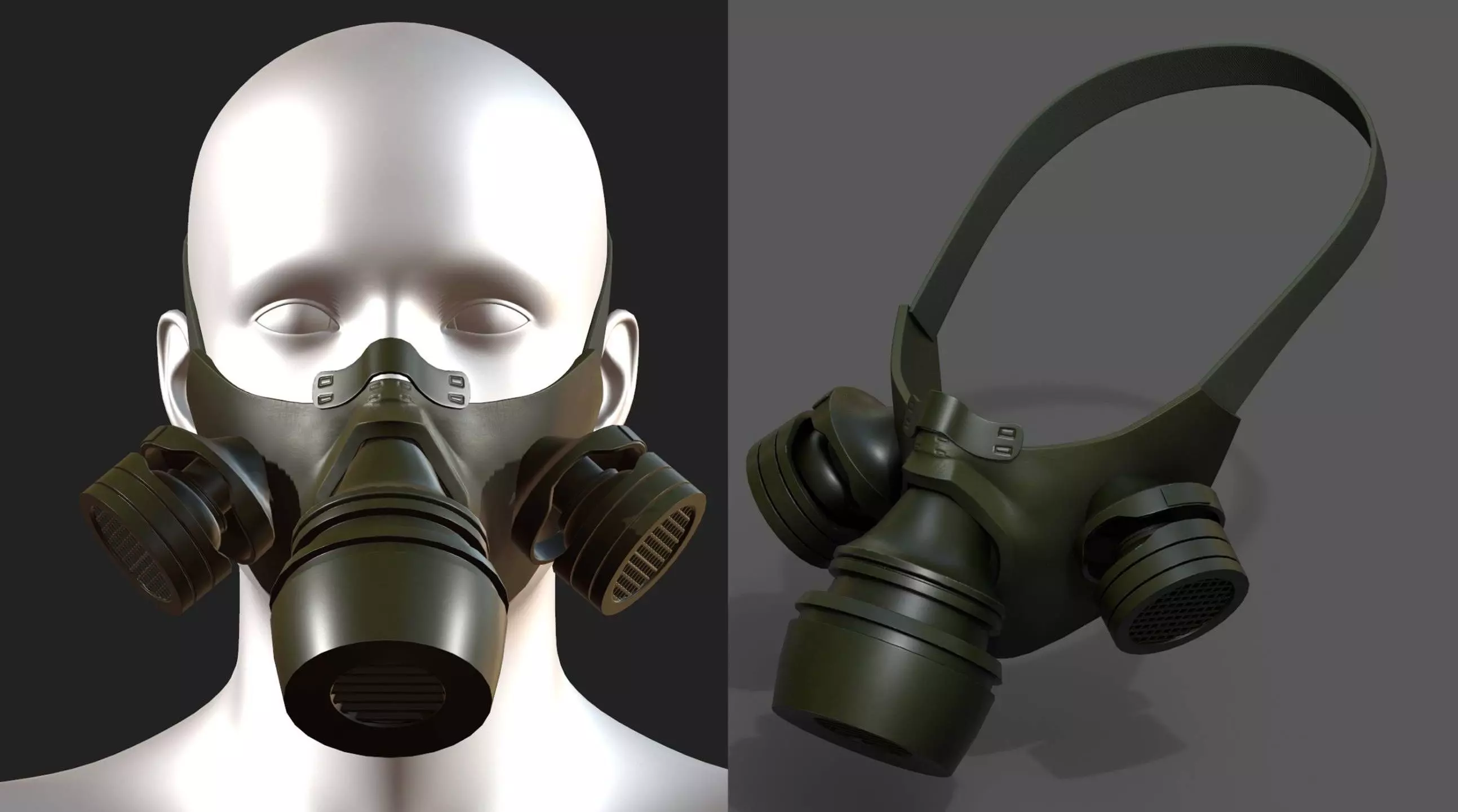 Gas mask respirator military combat  Low-poly 3D model_0