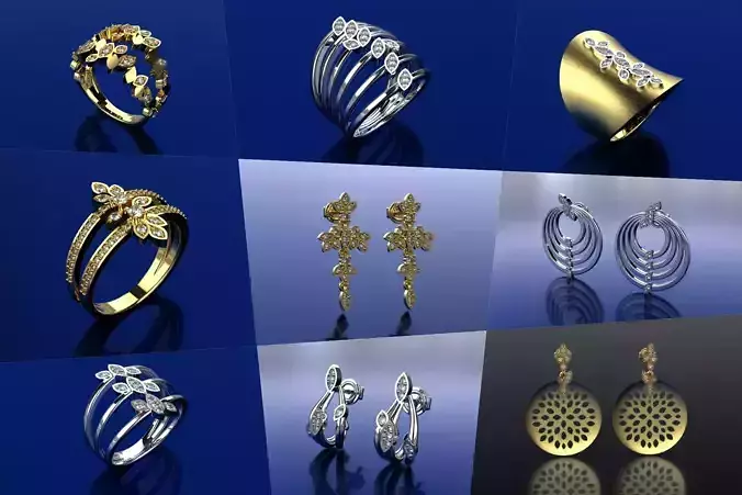Set Delicate Jewelry 3D - 9 Models 3D Model Collection