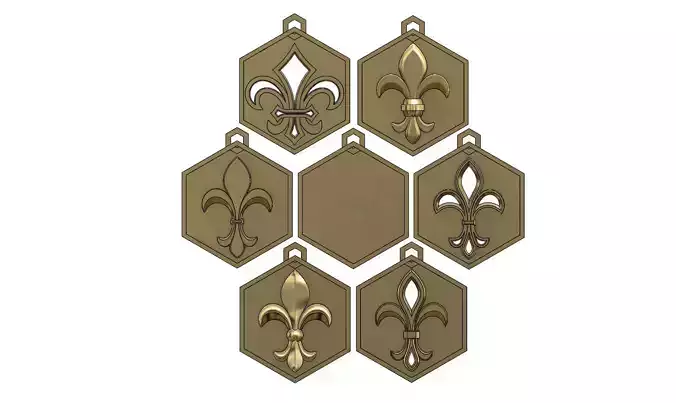 Hexagonal royal lily lys flower fleur de lys pendant 3D print model