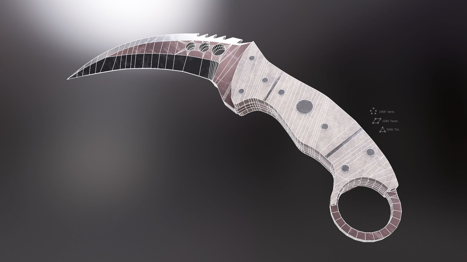 Black x Red Talon Knife Low Poly Game ready Asset Low-poly 3D model_11