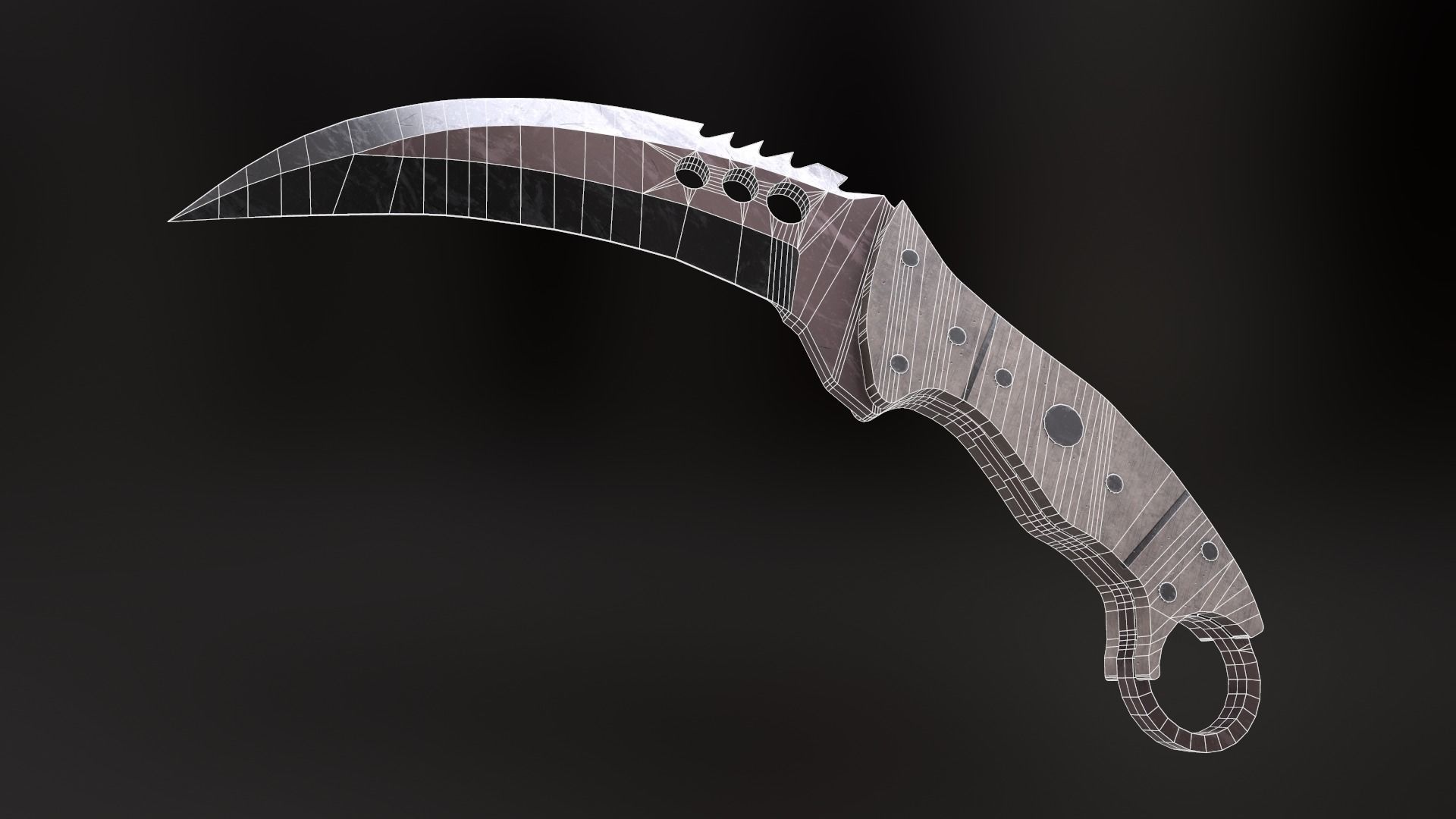 Black x Red Talon Knife Low Poly Game ready Asset Low-poly 3D model_5