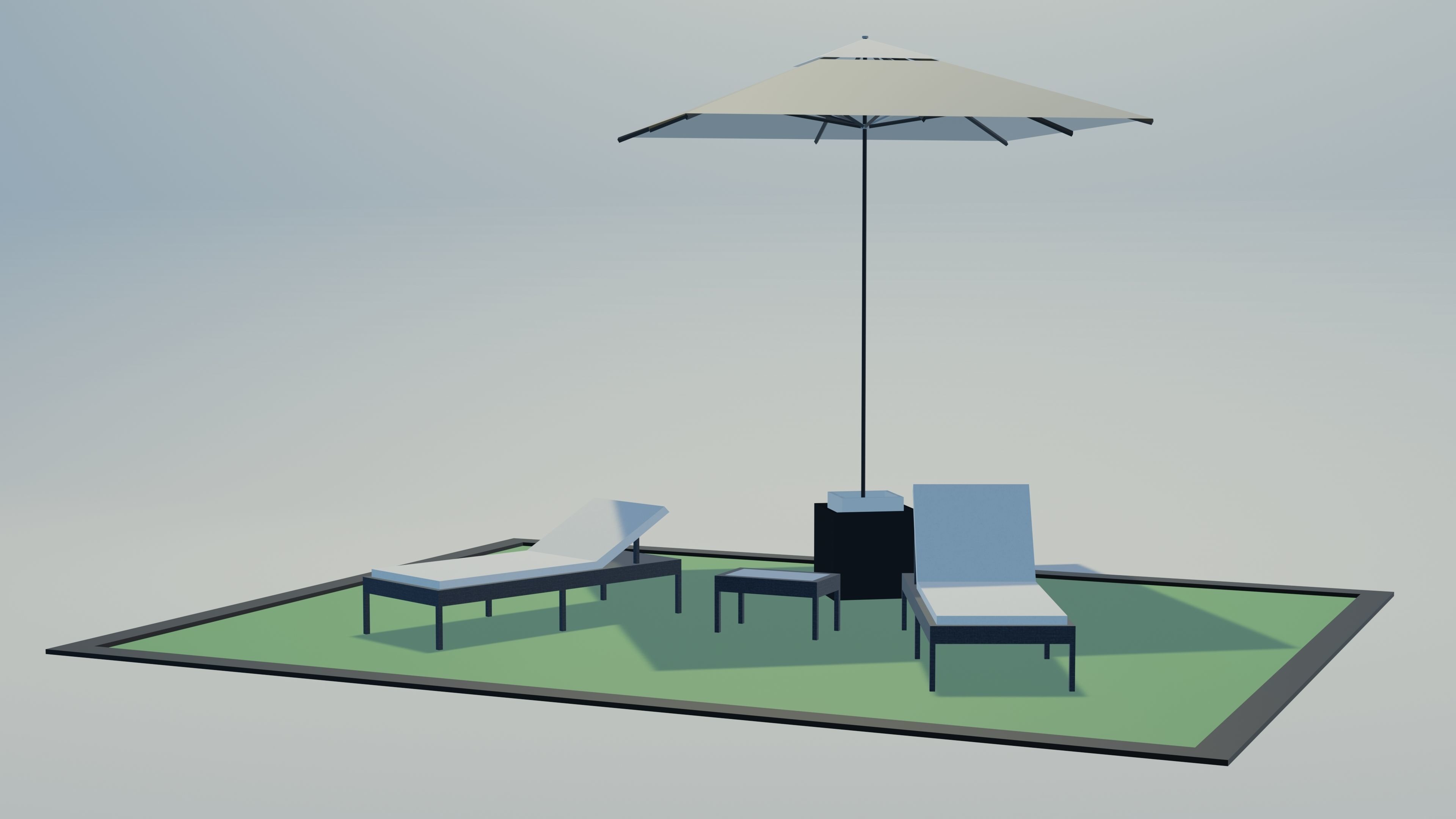 Deckchairs set of lounge chairs and umbrella 3D model_1