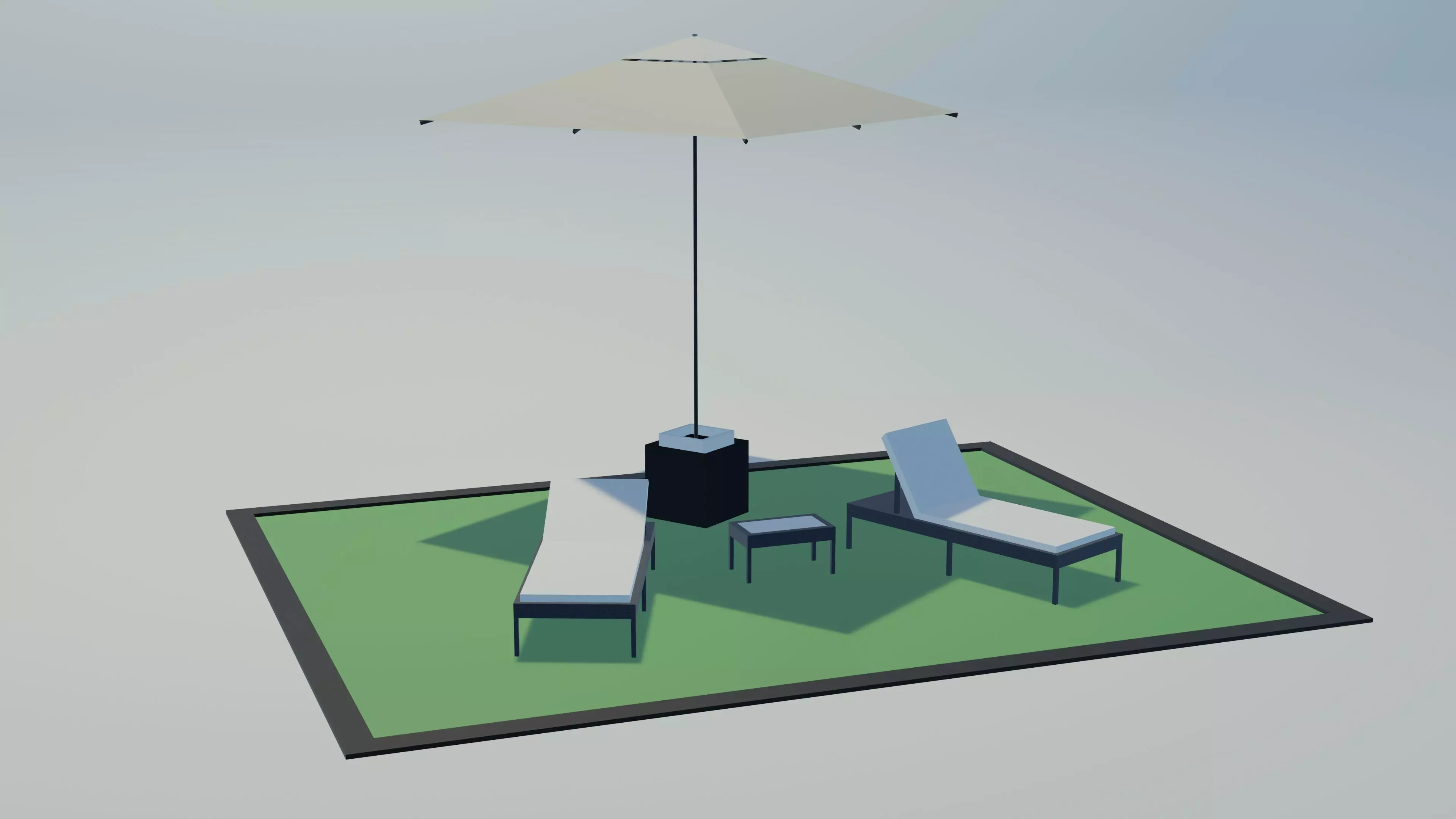 Deckchairs set of lounge chairs and umbrella 3D model_0