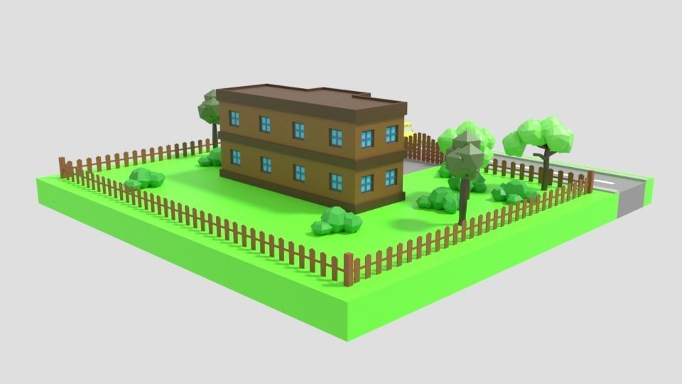 Low Poly Cartoon School Scene Low-poly 3D model_5