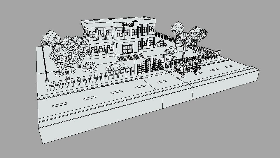 Low Poly Cartoon School Scene Low-poly 3D model_12
