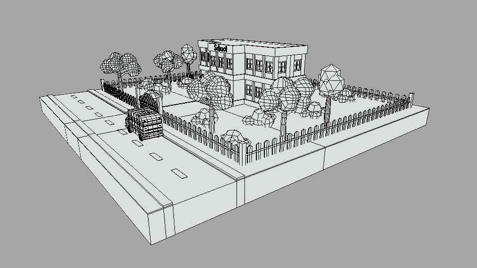 Low Poly Cartoon School Scene Low-poly 3D model_15