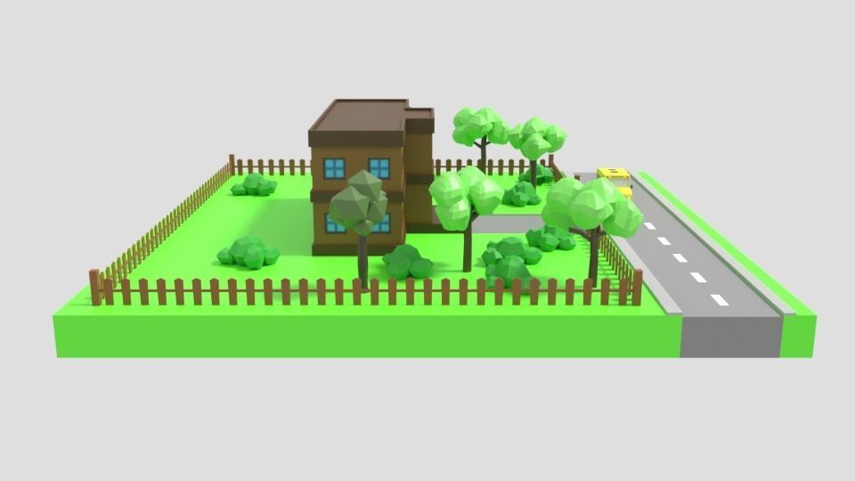 Low Poly Cartoon School Scene Low-poly 3D model_6