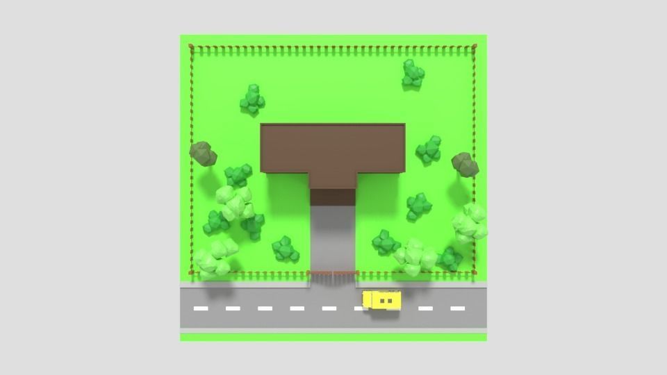 Low Poly Cartoon School Scene Low-poly 3D model_7