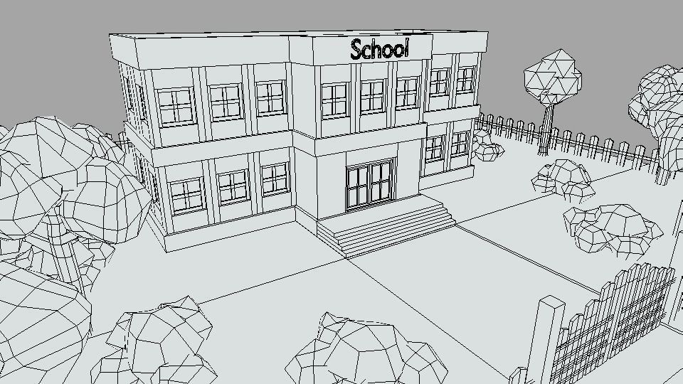 Low Poly Cartoon School Scene Low-poly 3D model_22