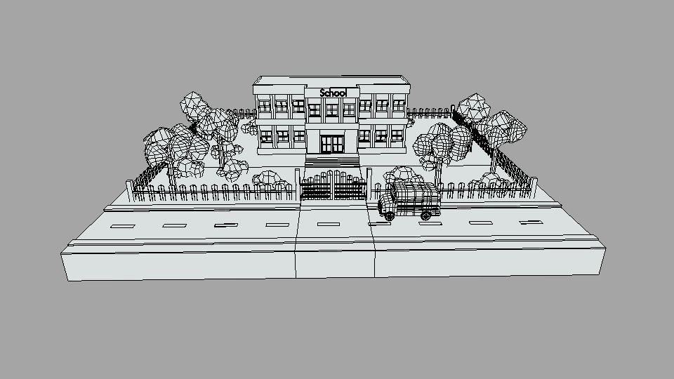 Low Poly Cartoon School Scene Low-poly 3D model_13