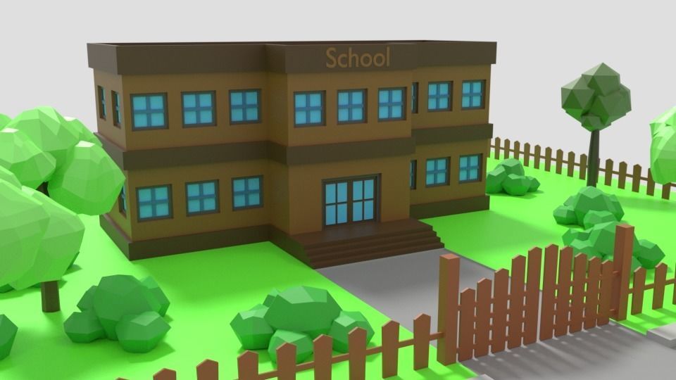 Low Poly Cartoon School Scene Low-poly 3D model_9