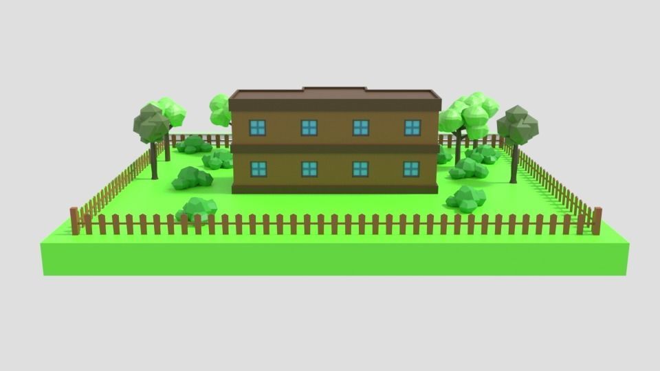 Low Poly Cartoon School Scene Low-poly 3D model_4