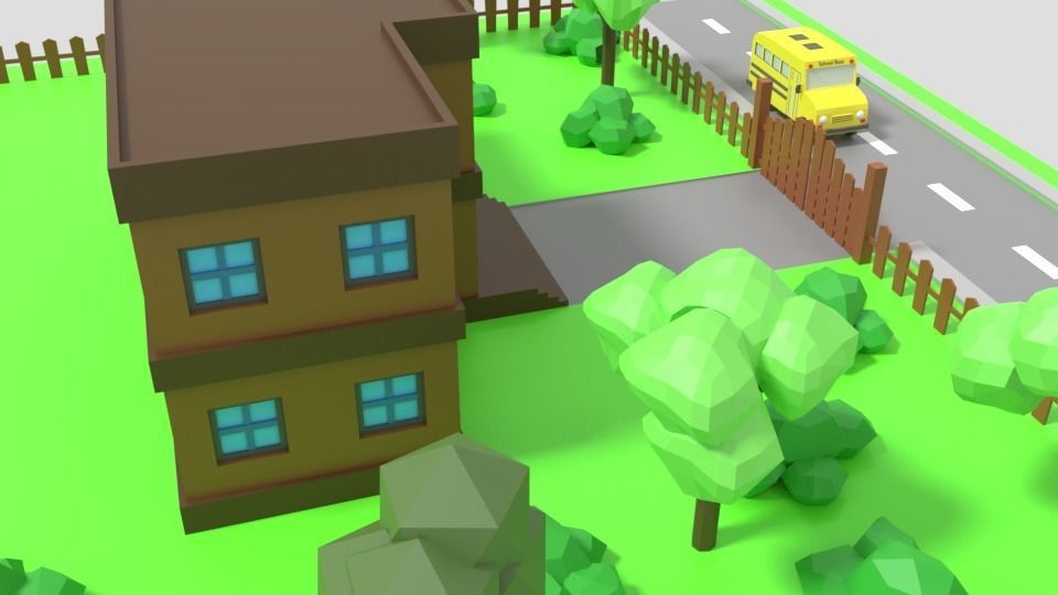 Low Poly Cartoon School Scene Low-poly 3D model_11