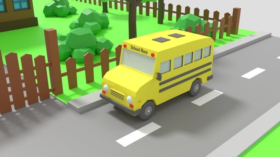 Low Poly Cartoon School Scene Low-poly 3D model_8