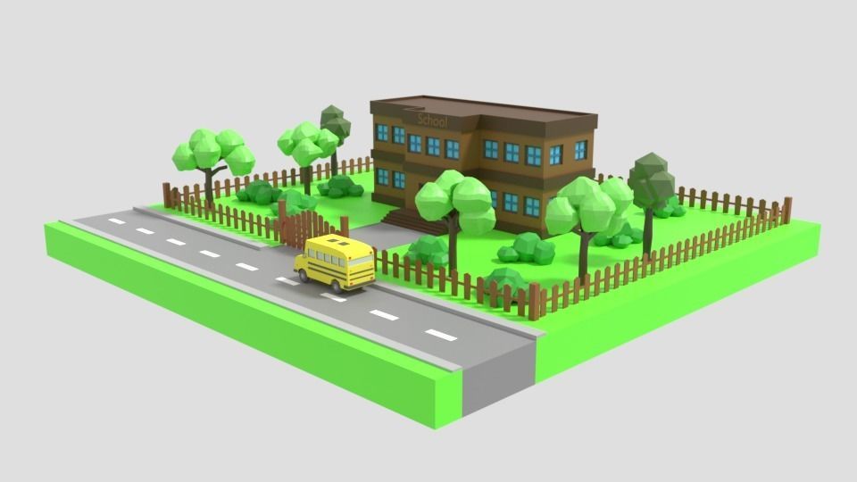 Low Poly Cartoon School Scene Low-poly 3D model_2