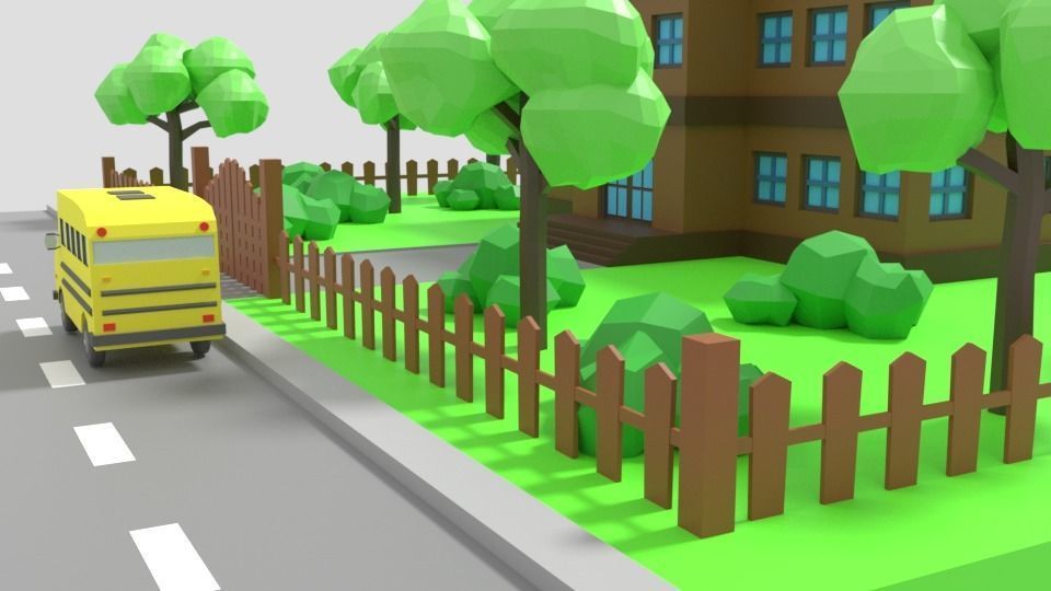 Low Poly Cartoon School Scene Low-poly 3D model_10