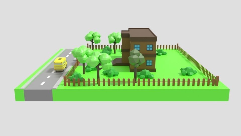 Low Poly Cartoon School Scene Low-poly 3D model_3