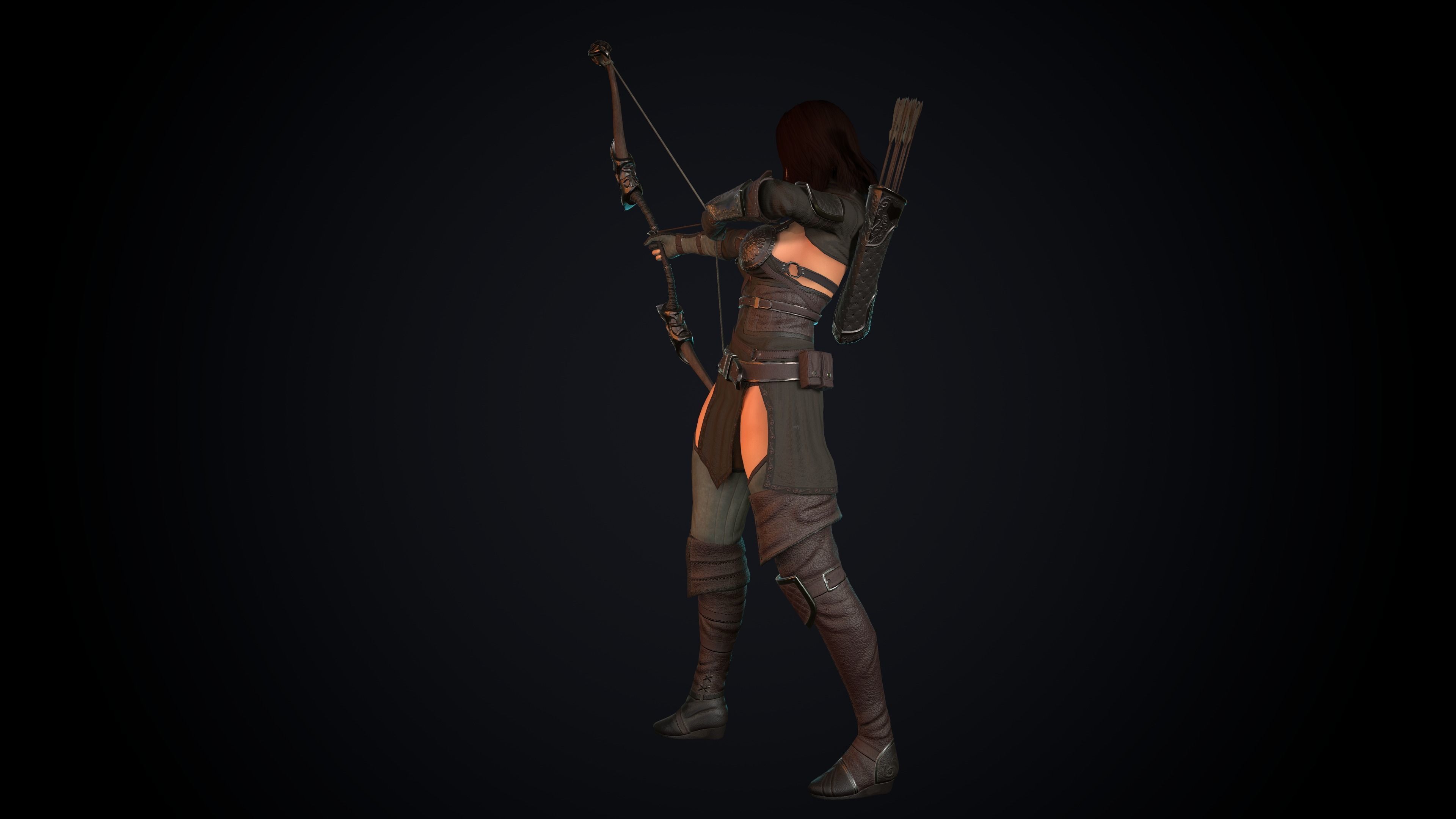Female Archer Low-poly 3D model_53