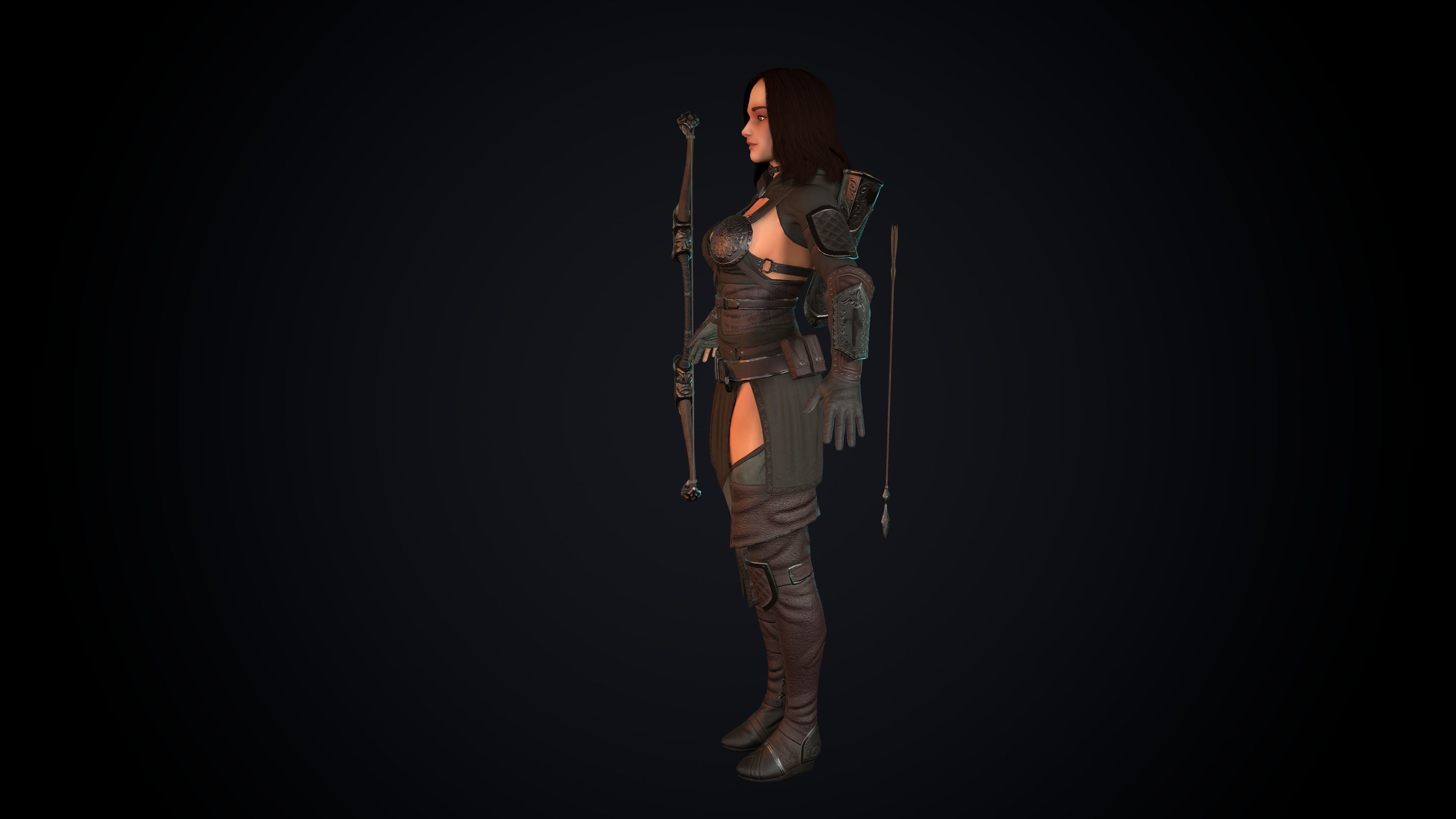 Female Archer Low-poly 3D model_30
