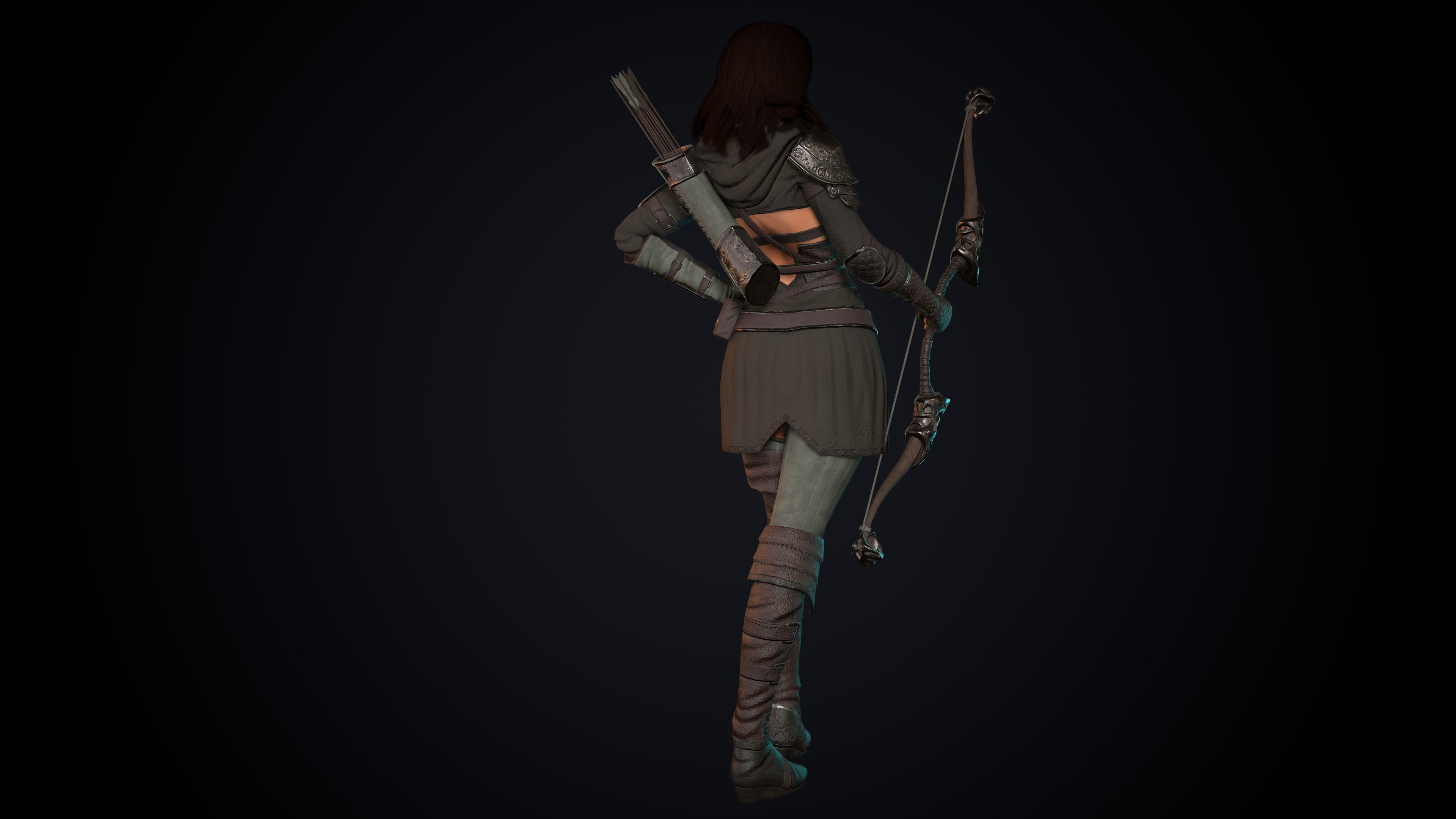 Female Archer Low-poly 3D model_36