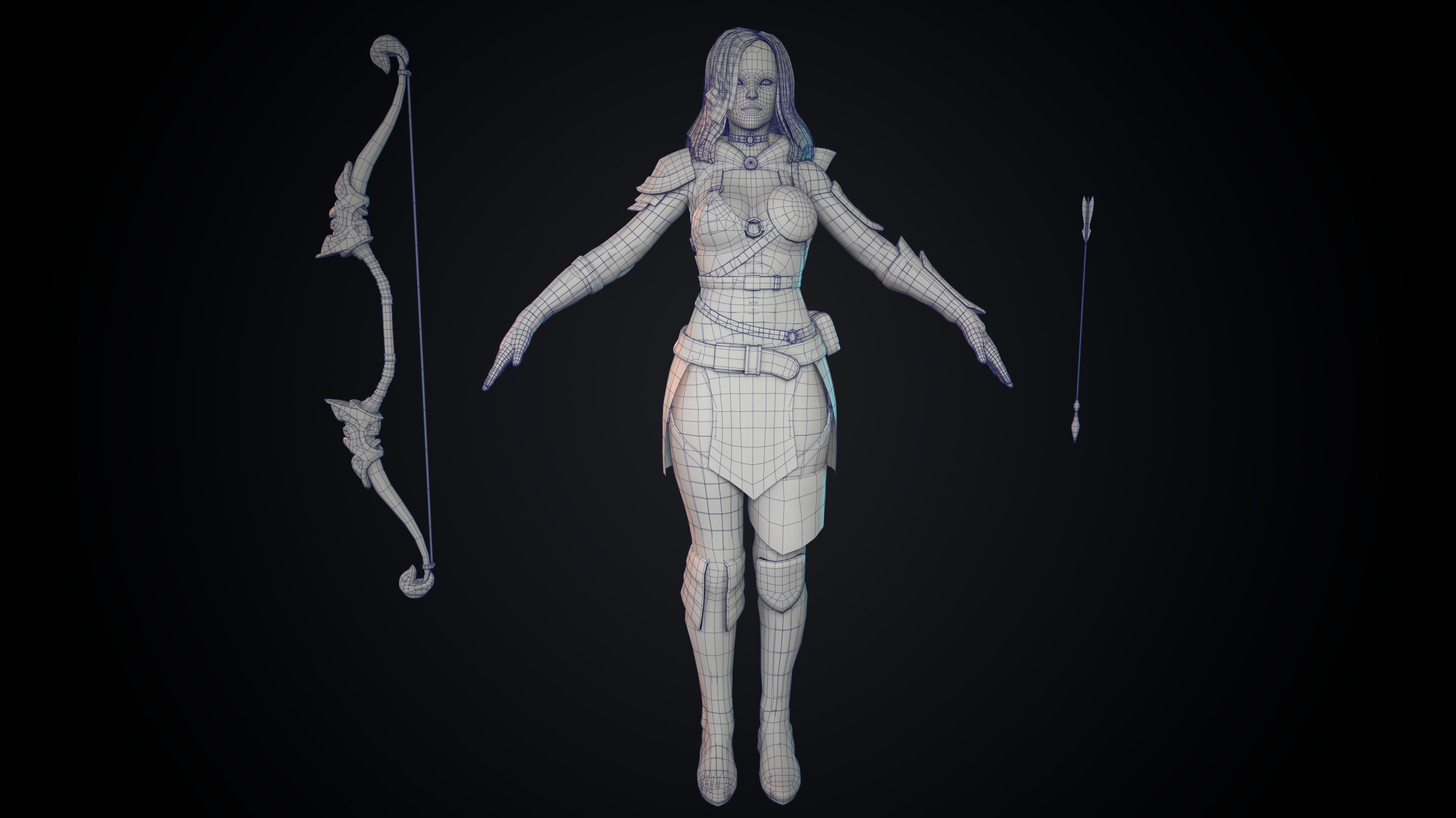 Female Archer Low-poly 3D model_32
