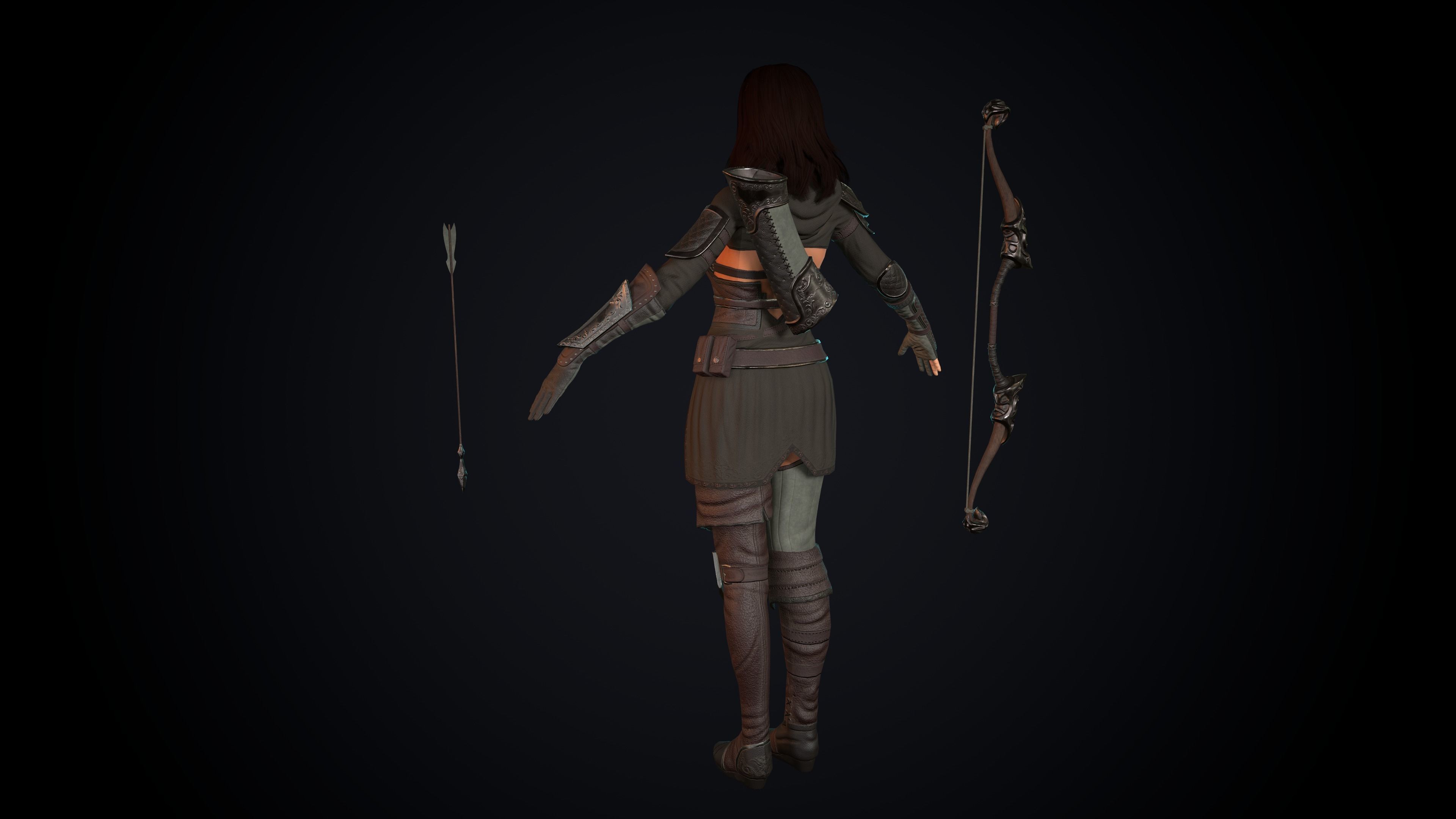 Female Archer Low-poly 3D model_29