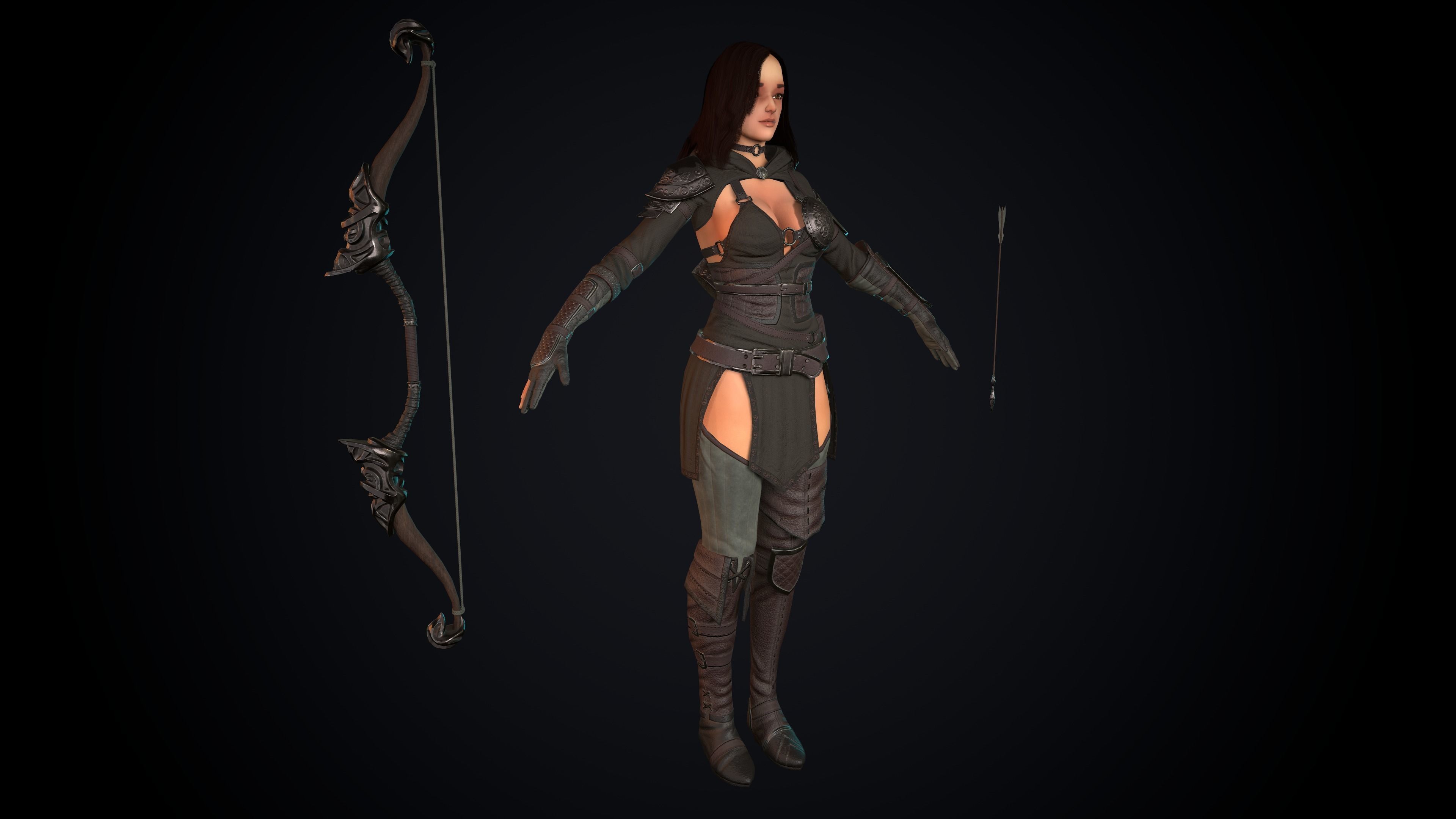 Female Archer Low-poly 3D model_27
