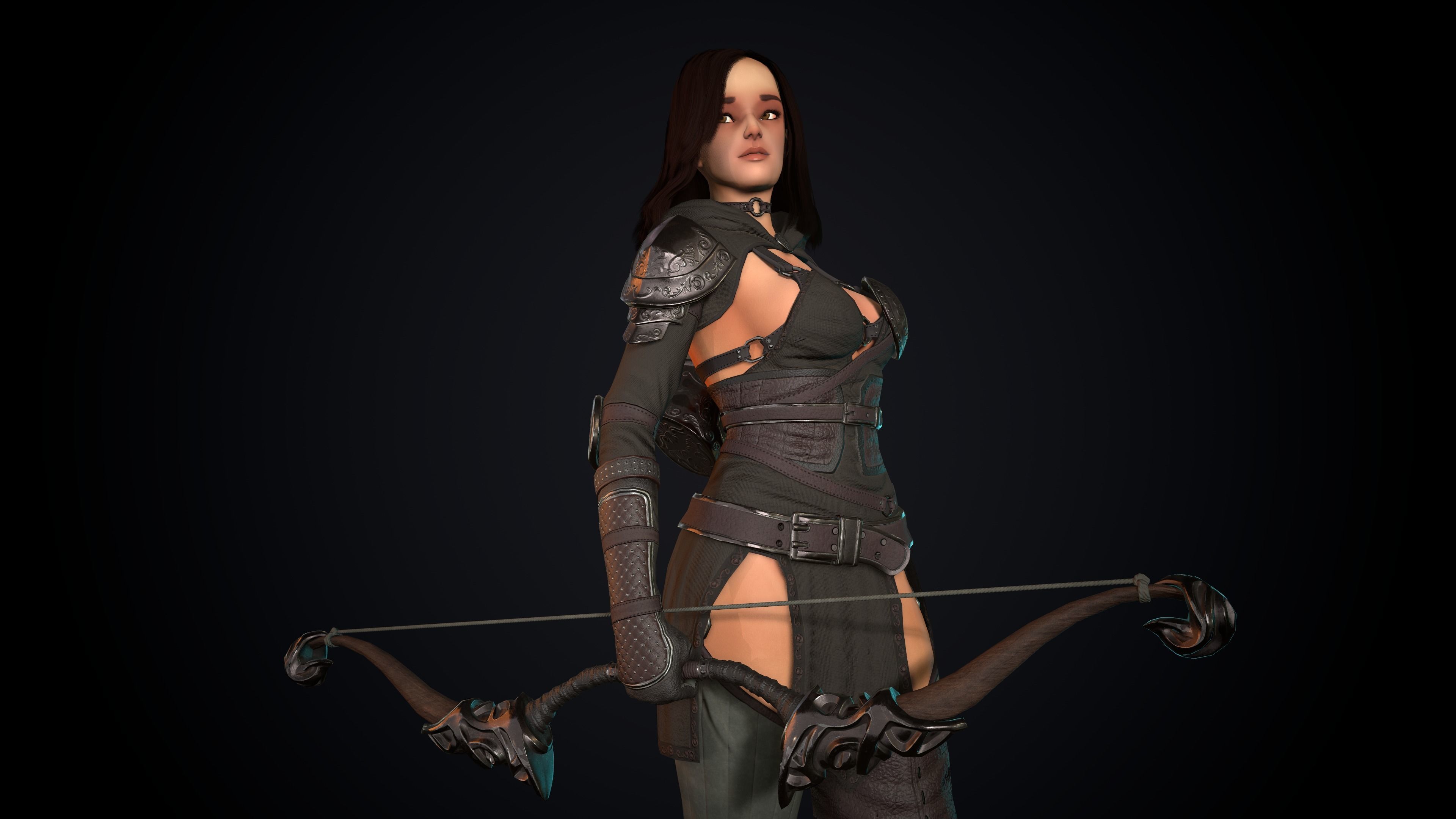 Female Archer Low-poly 3D model_8