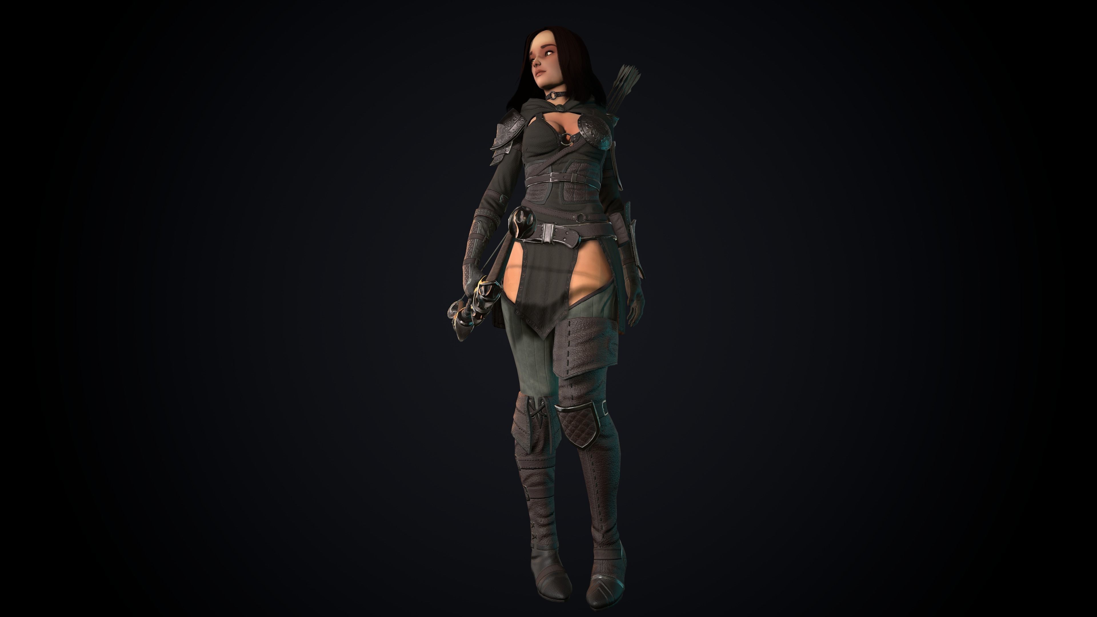 Female Archer Low-poly 3D model_10