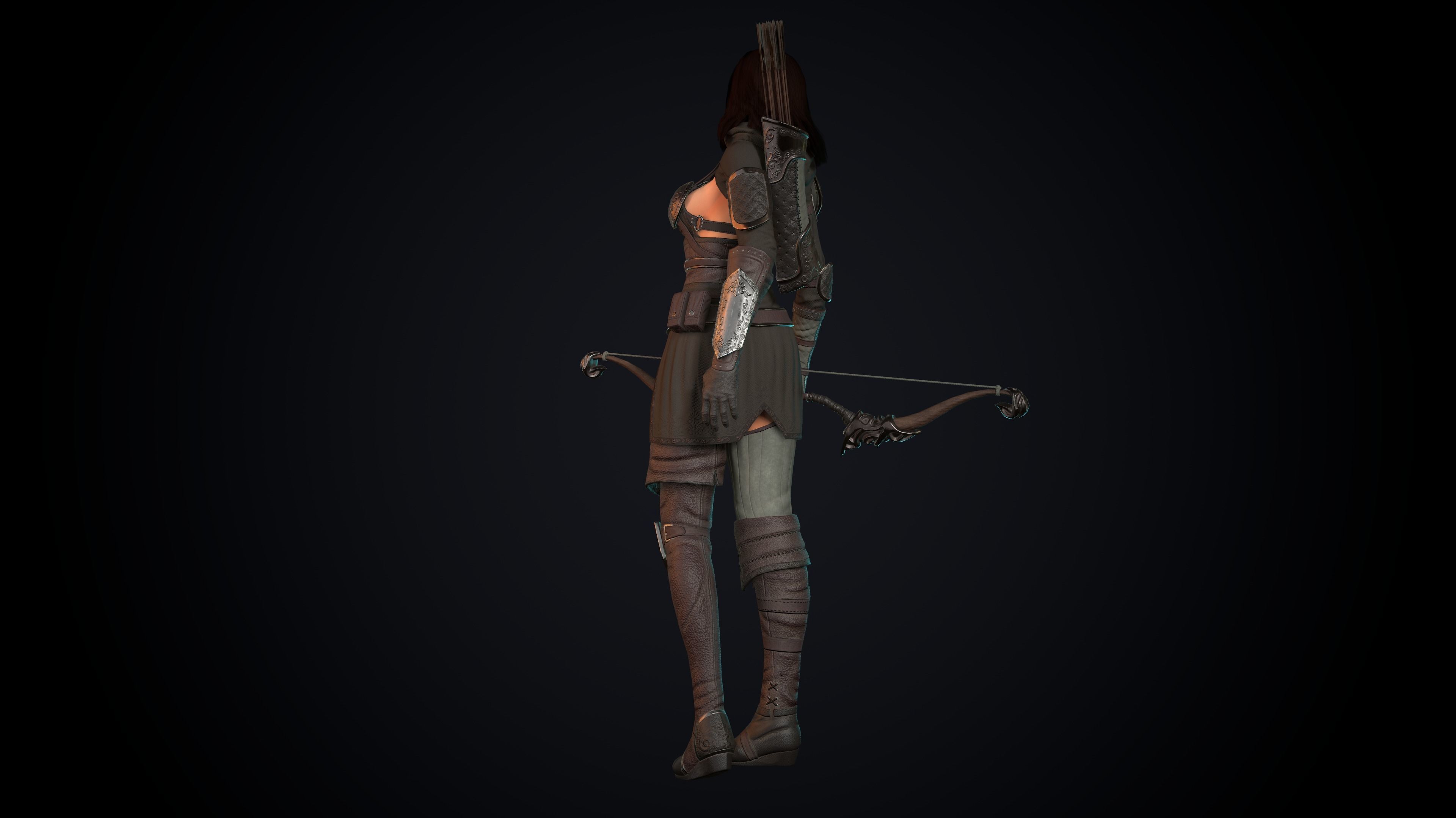 Female Archer Low-poly 3D model_11