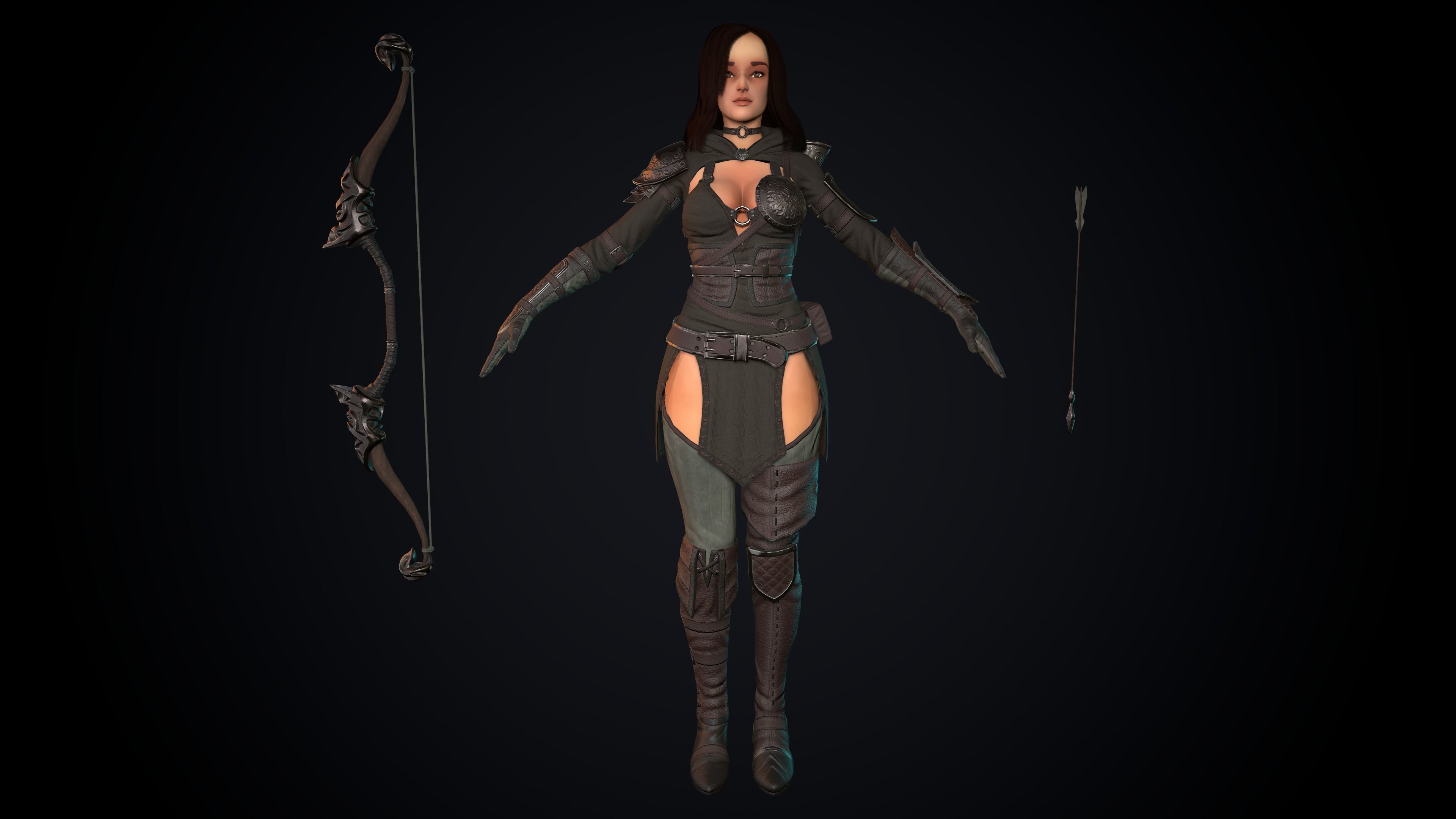 Female Archer Low-poly 3D model_26