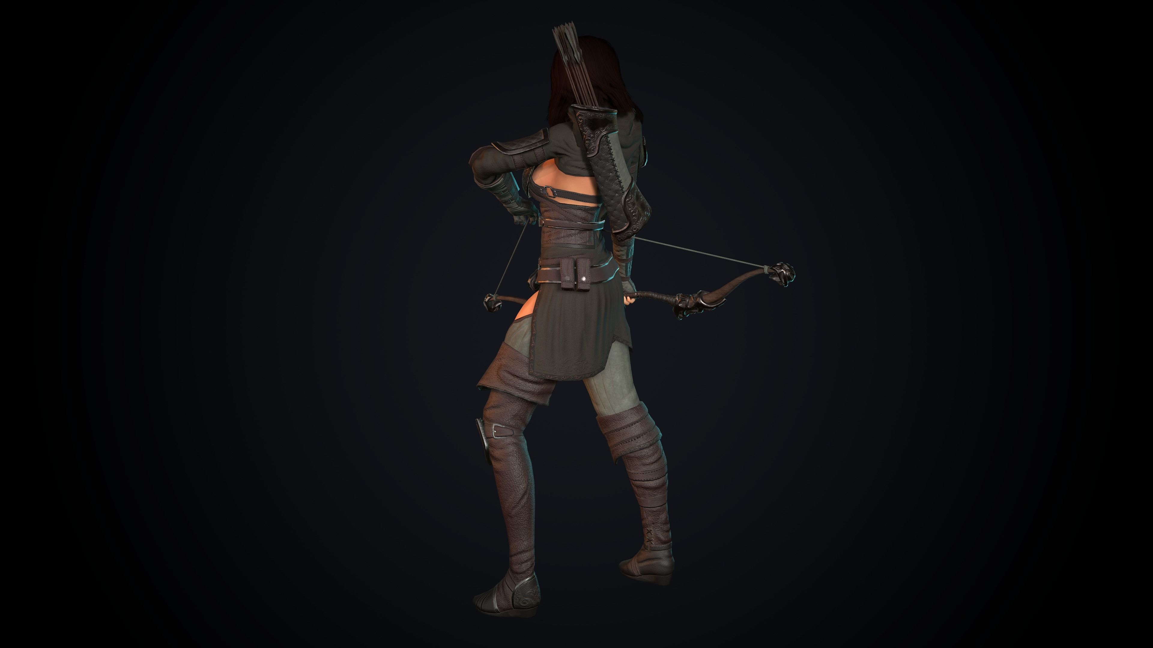 Female Archer Low-poly 3D model_45