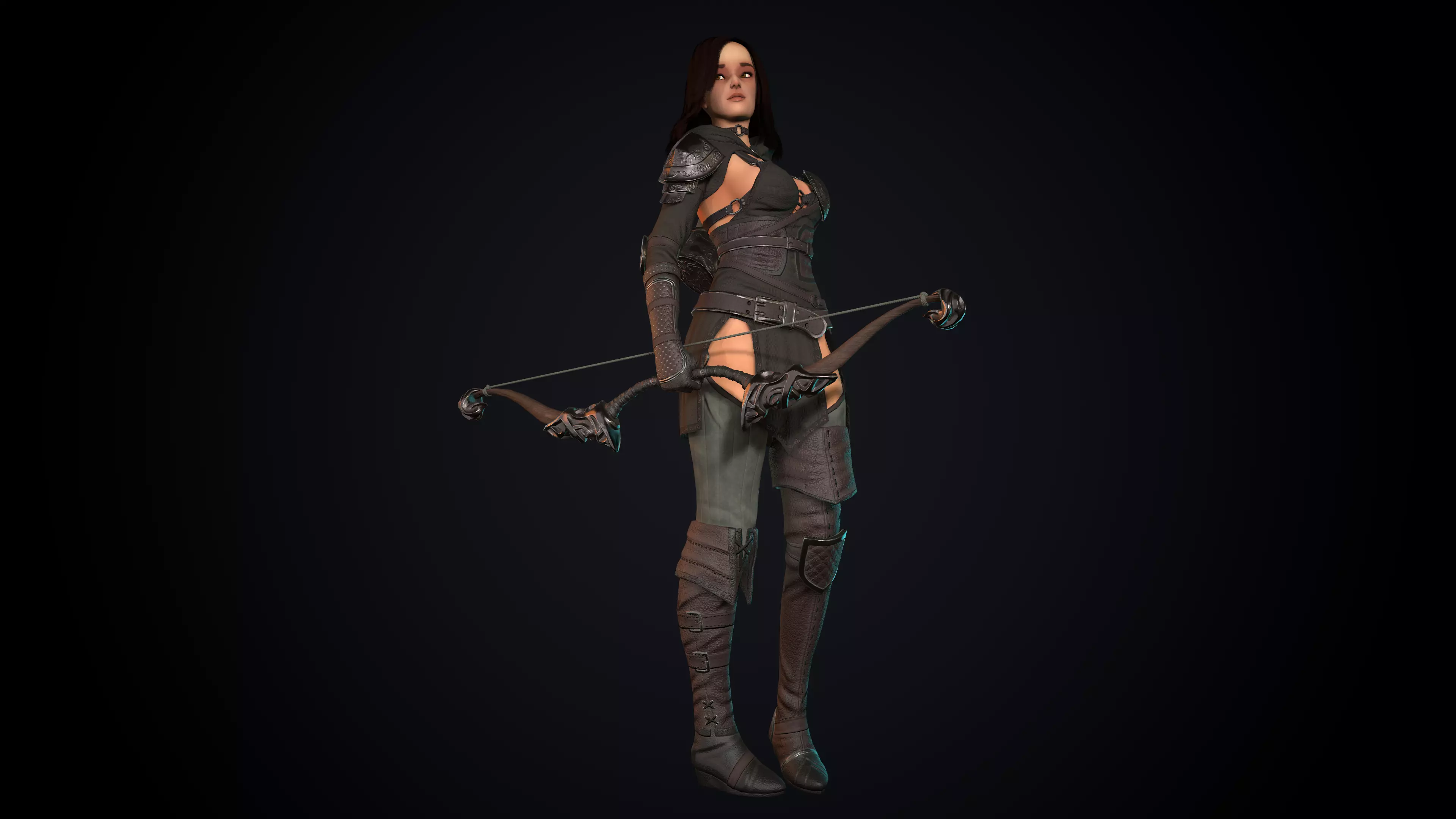 Female Archer Low-poly 3D model_0