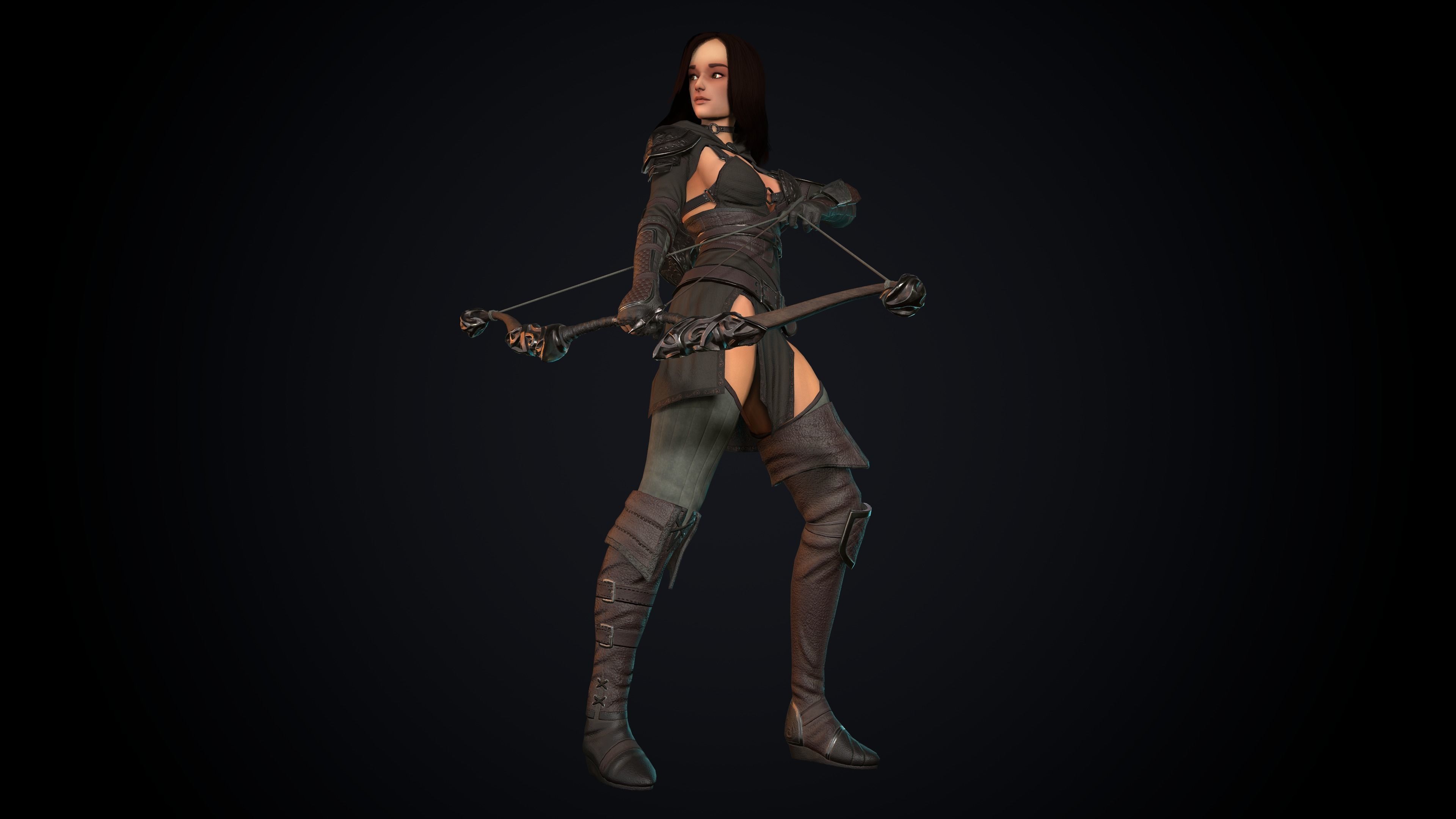 Female Archer Low-poly 3D model_42