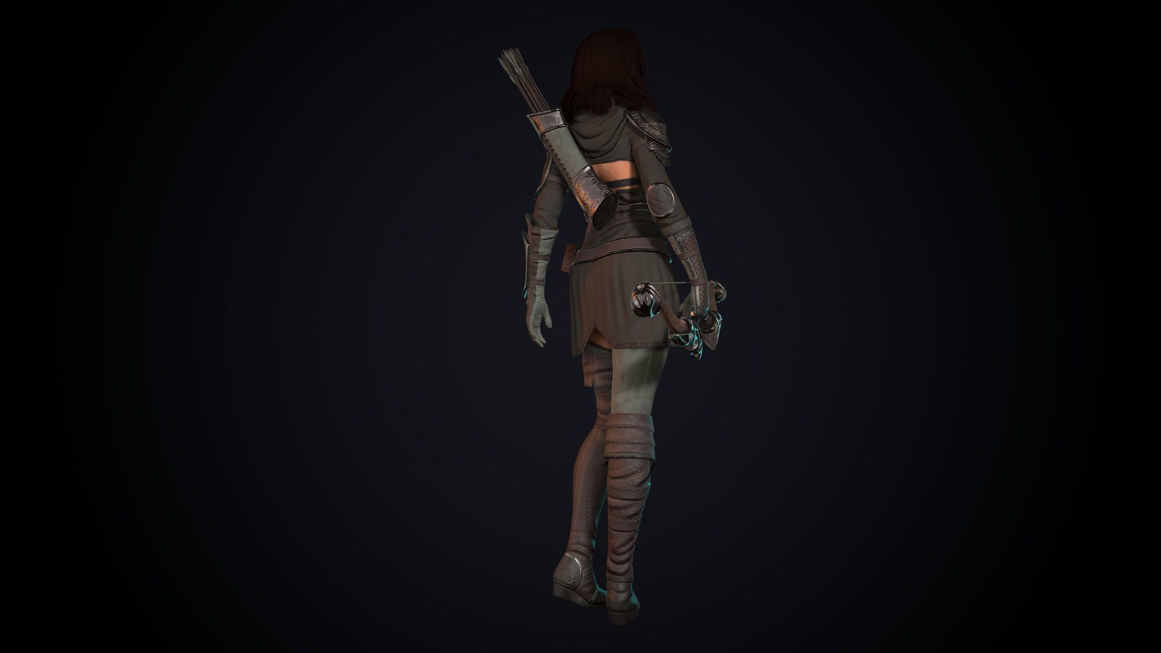 Female Archer Low-poly 3D model_12