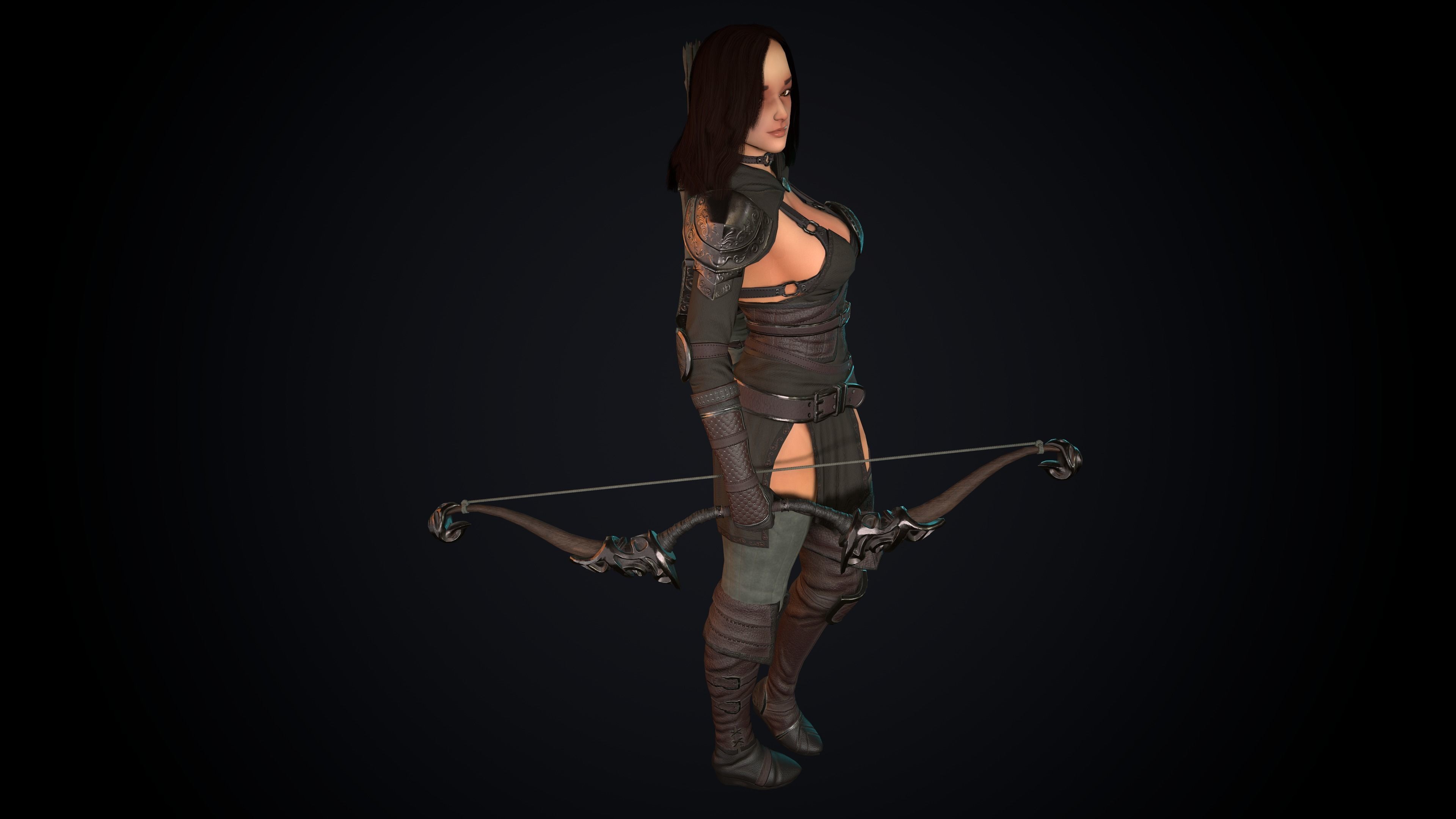 Female Archer Low-poly 3D model_13
