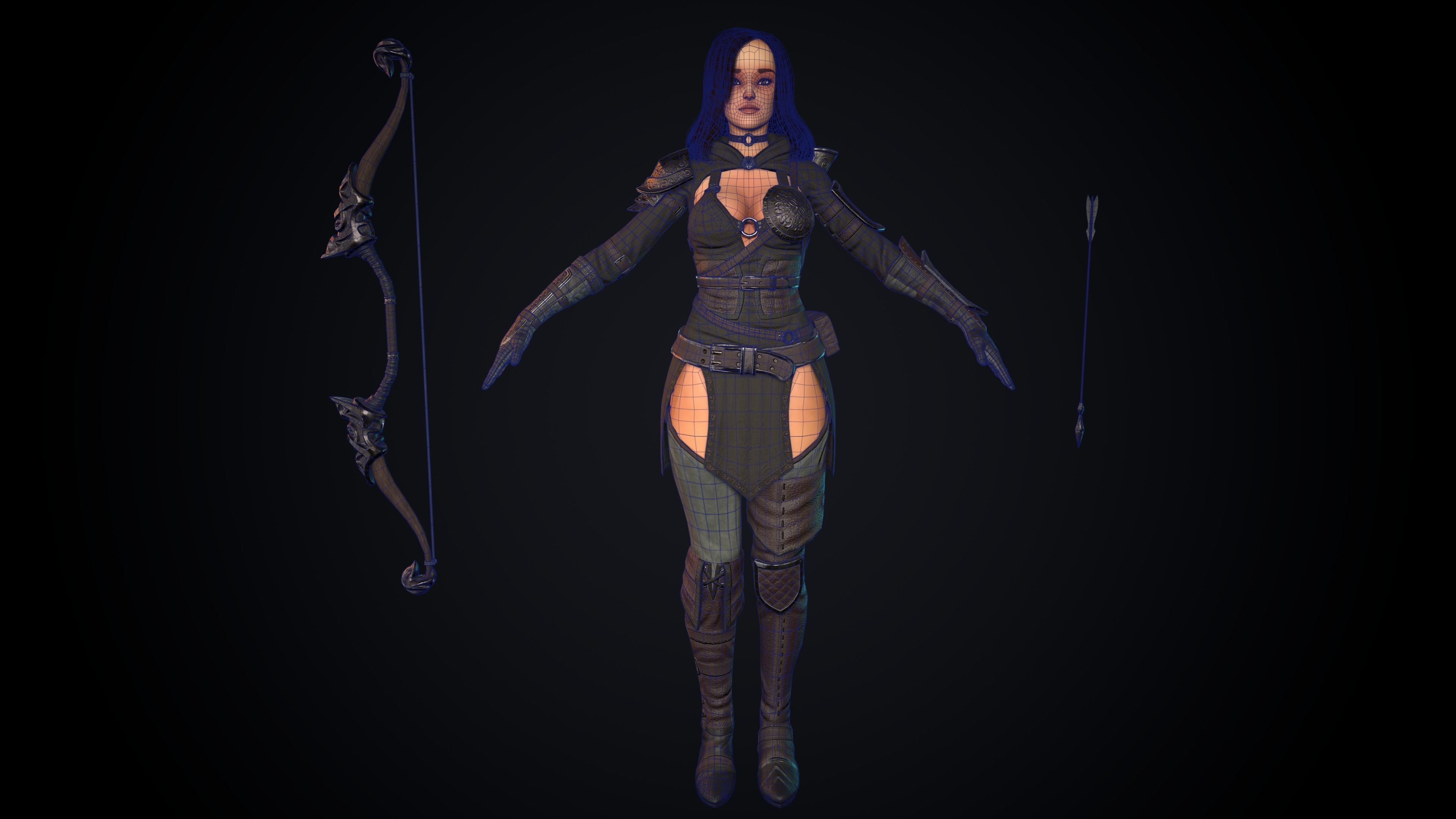 Female Archer Low-poly 3D model_31