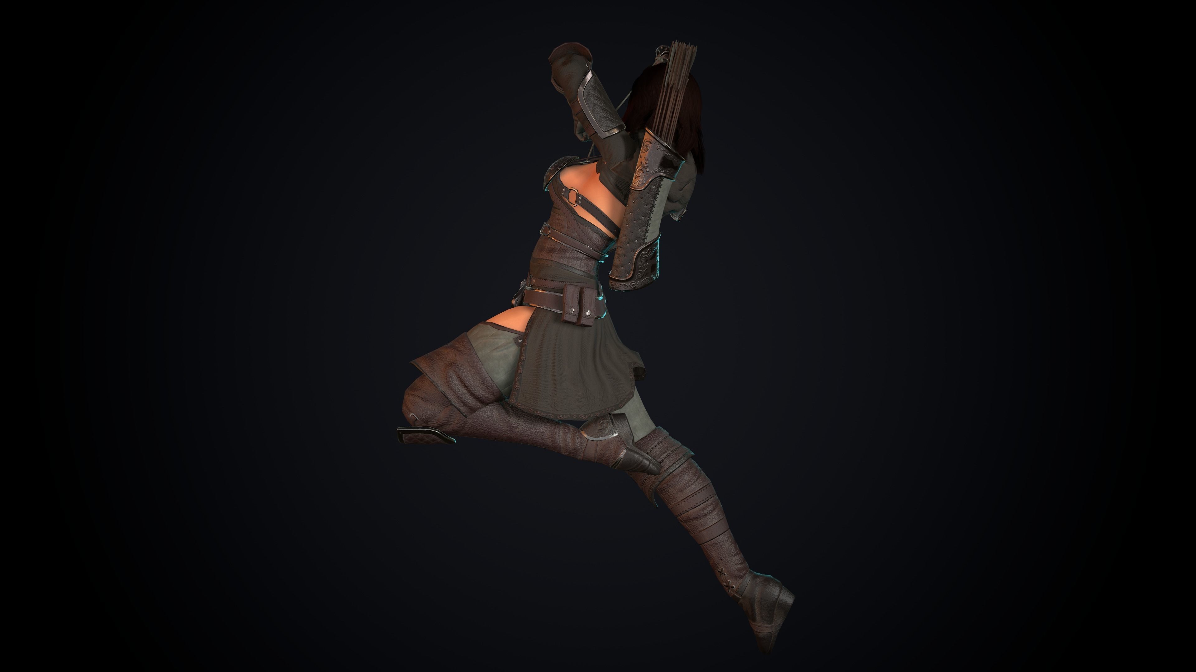 Female Archer Low-poly 3D model_68