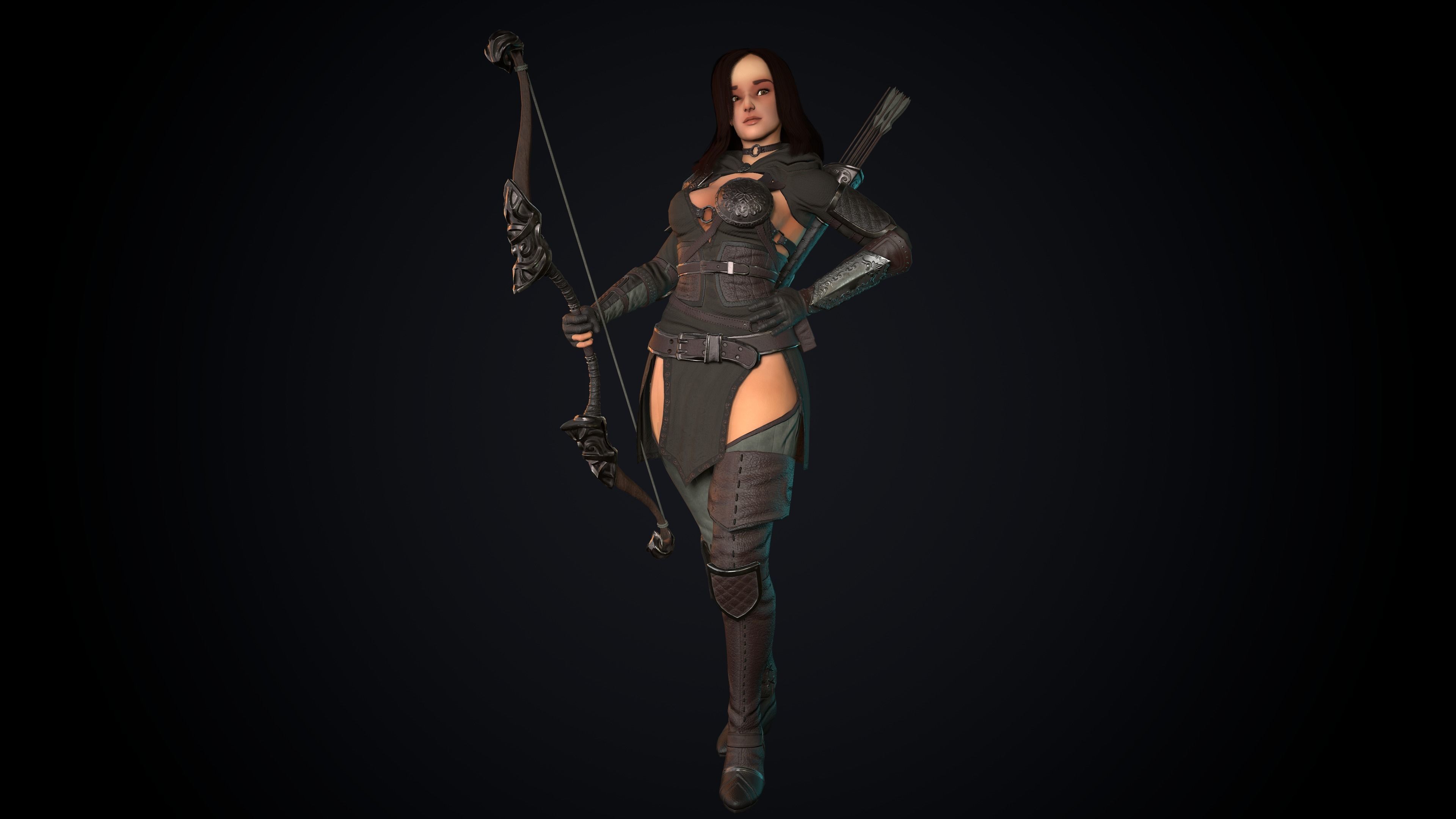 Female Archer Low-poly 3D model_34