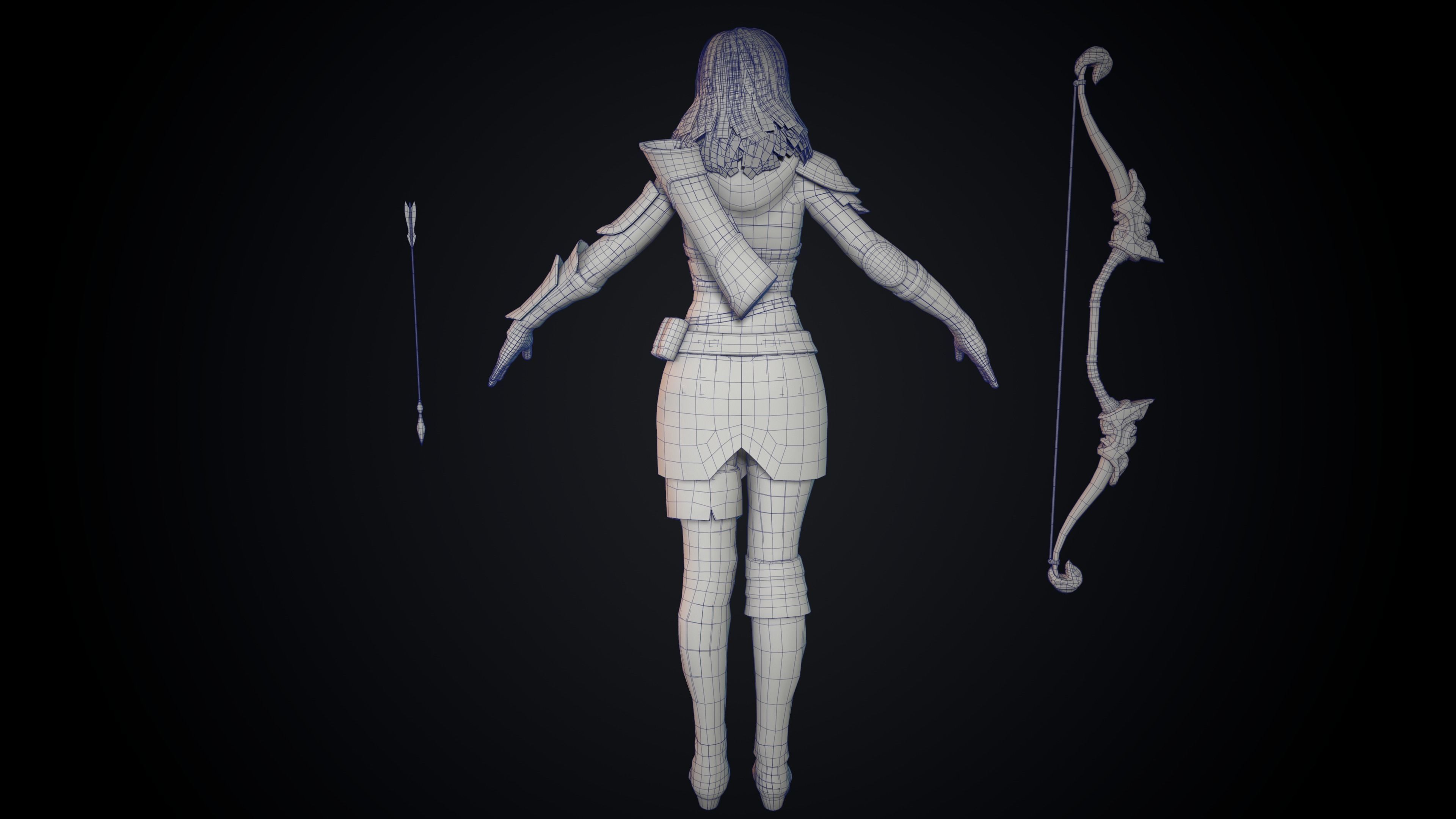 Female Archer Low-poly 3D model_33