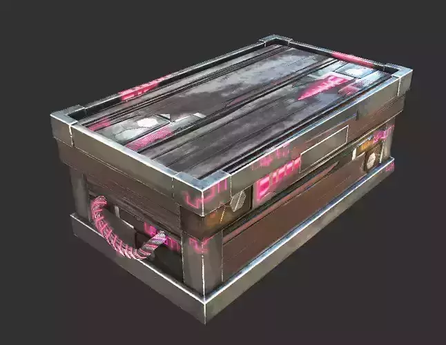 Wood SCiFi metal box Low-poly 3D model