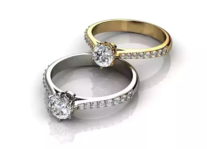 Soliter02 two diamond engagement rings 3D print model