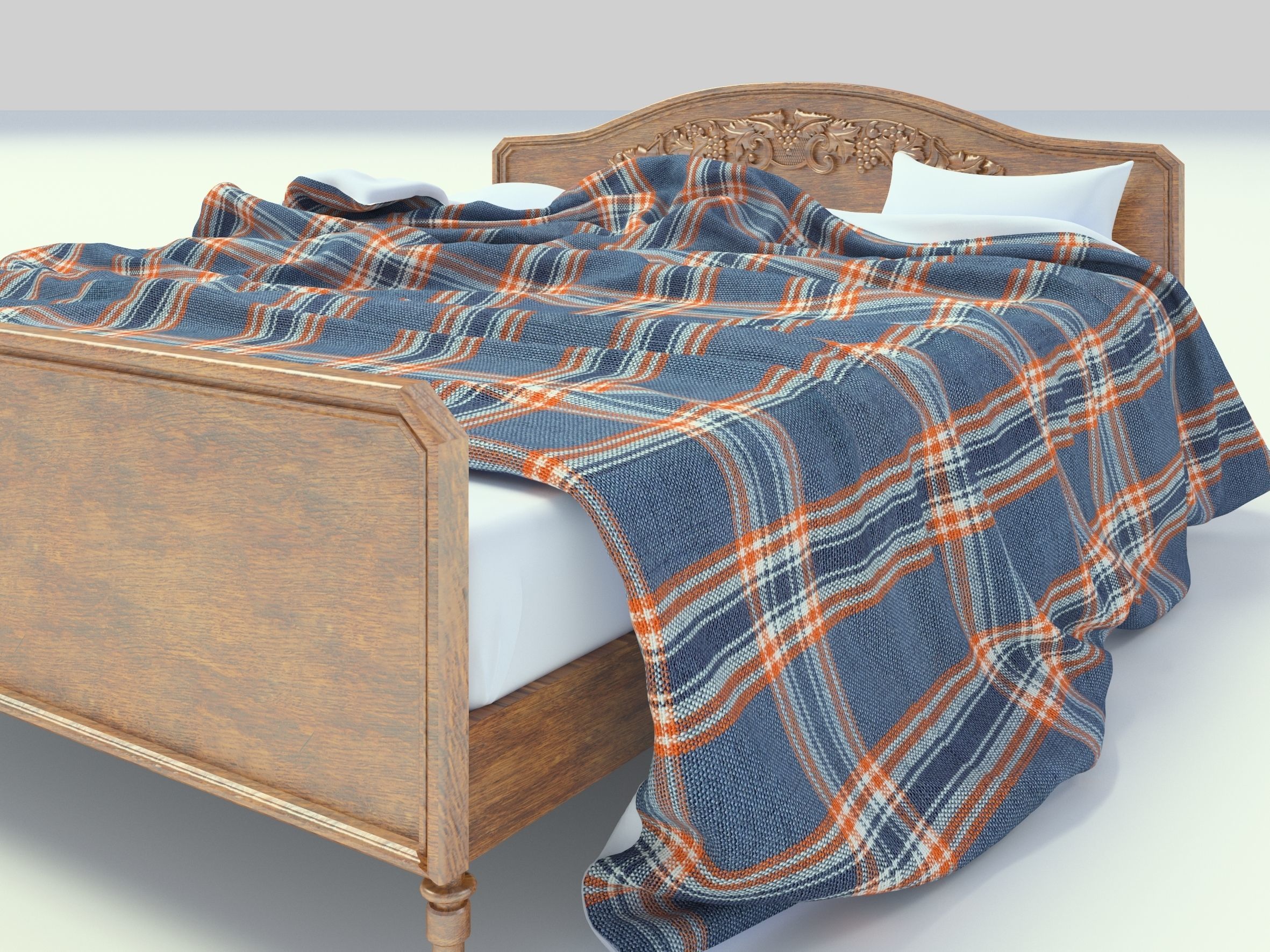 Wood bed 3D model_5