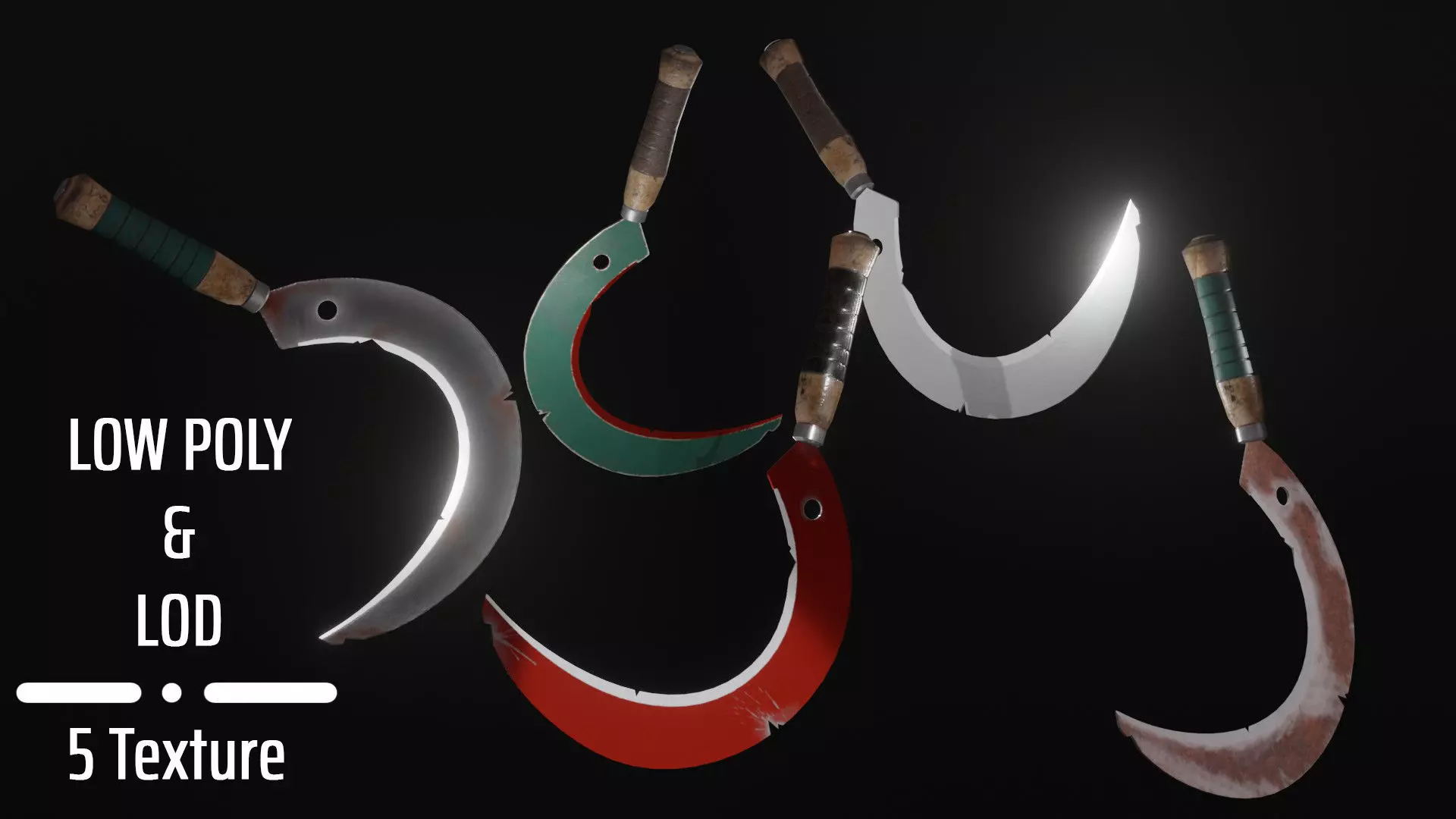 Sickle sword with long handle Low-poly 3D model_0