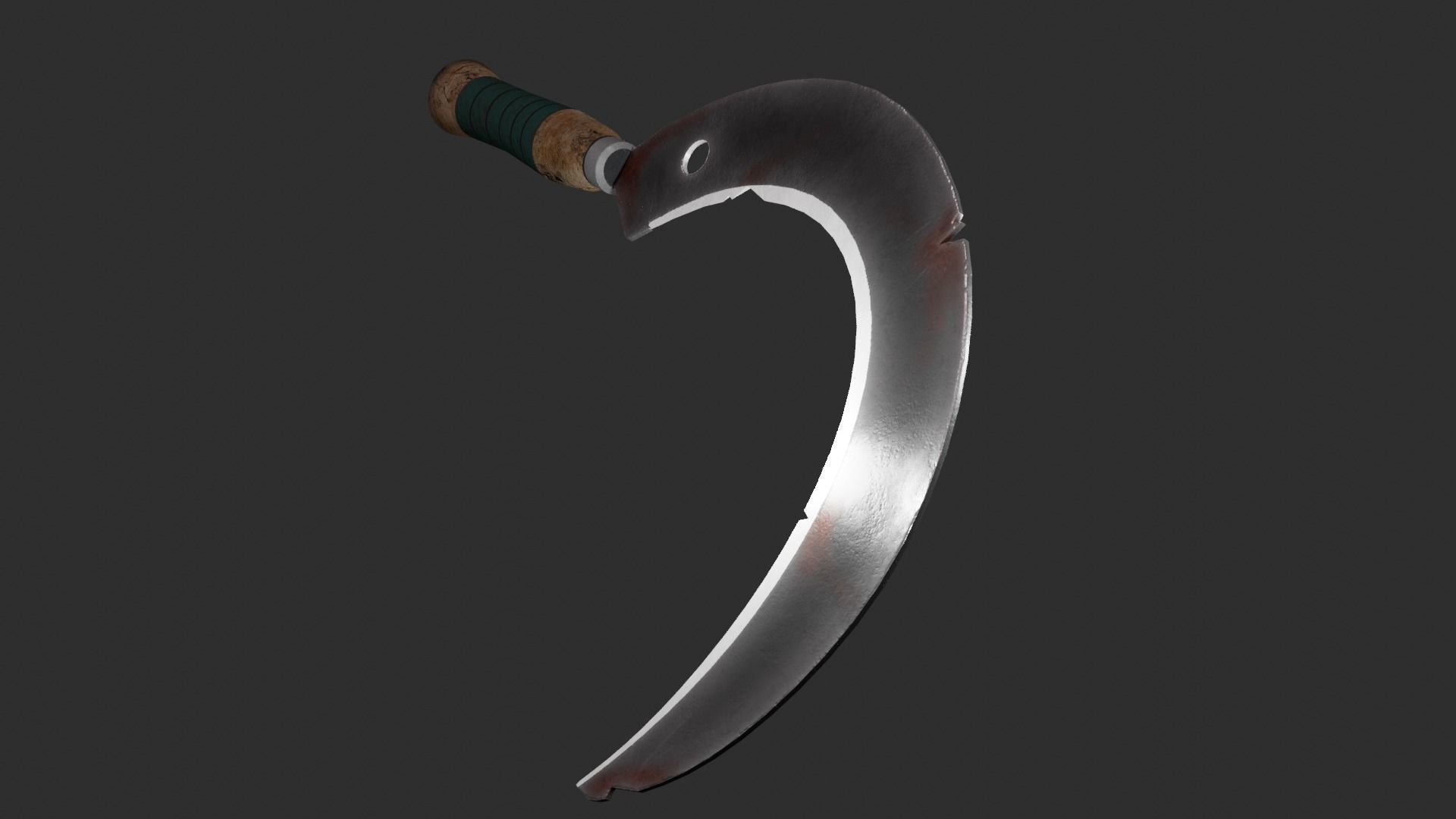 Sickle sword with long handle Low-poly 3D model_2