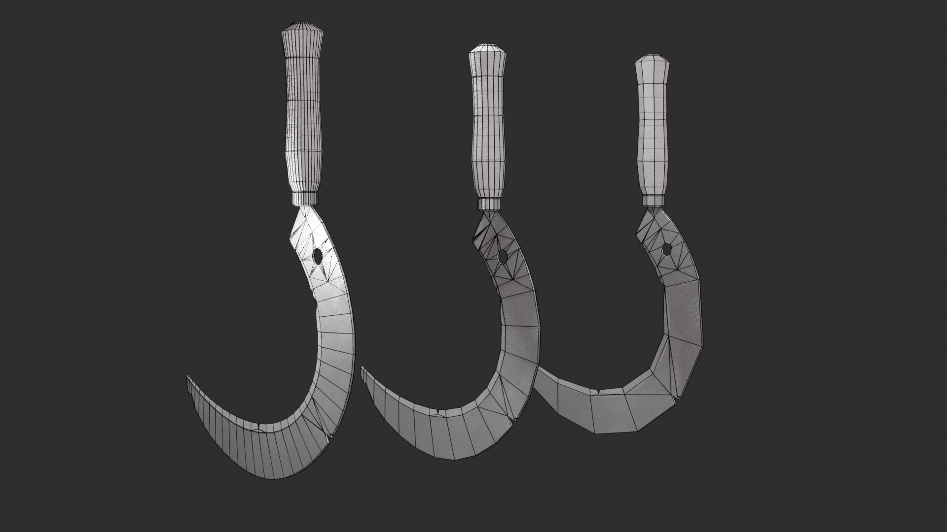 Sickle sword with long handle Low-poly 3D model_6